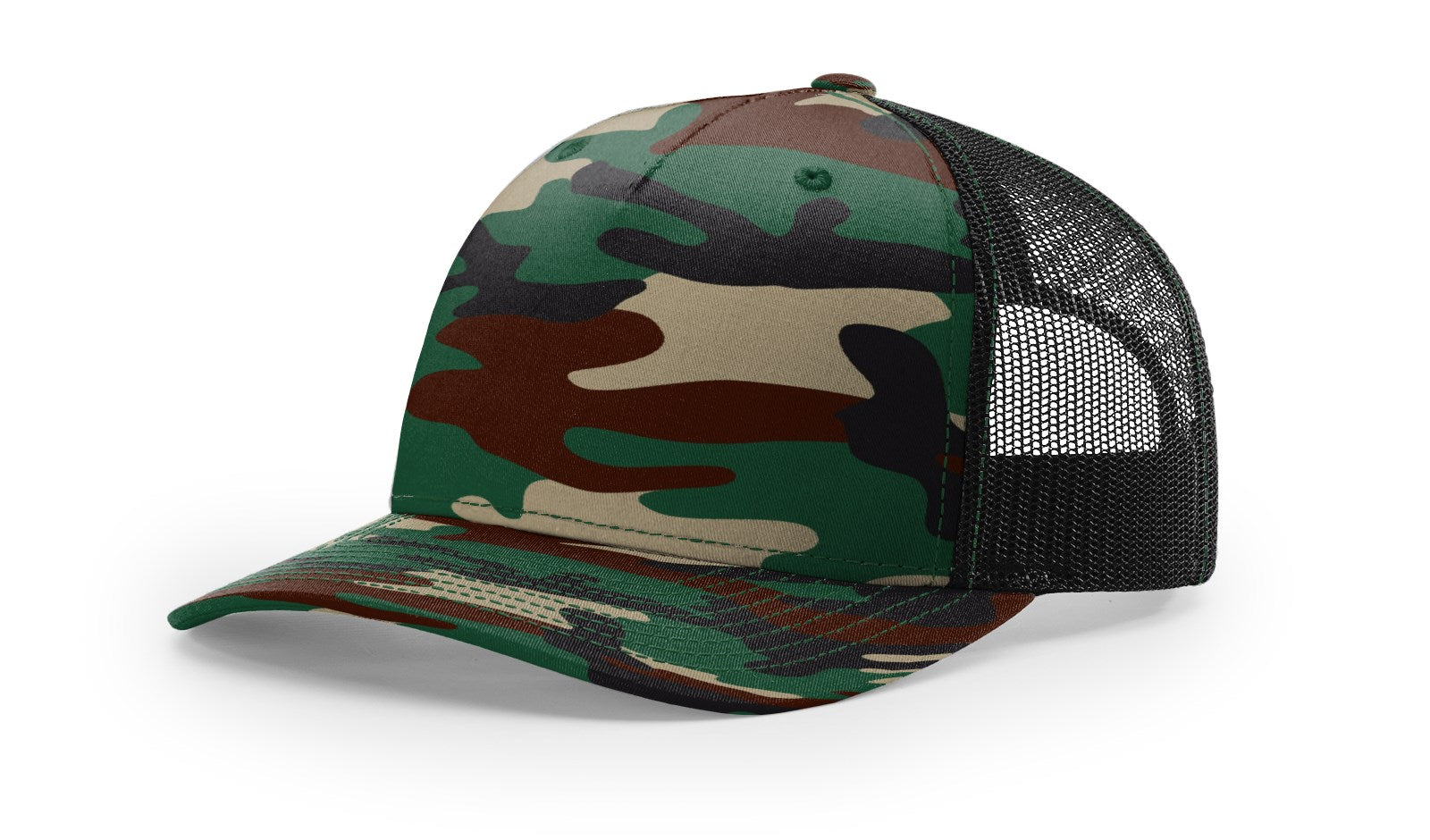 Lasered Leather Patch Trucker Hat - Camo Richardson 112PFP - Customized with YOUR LOGO