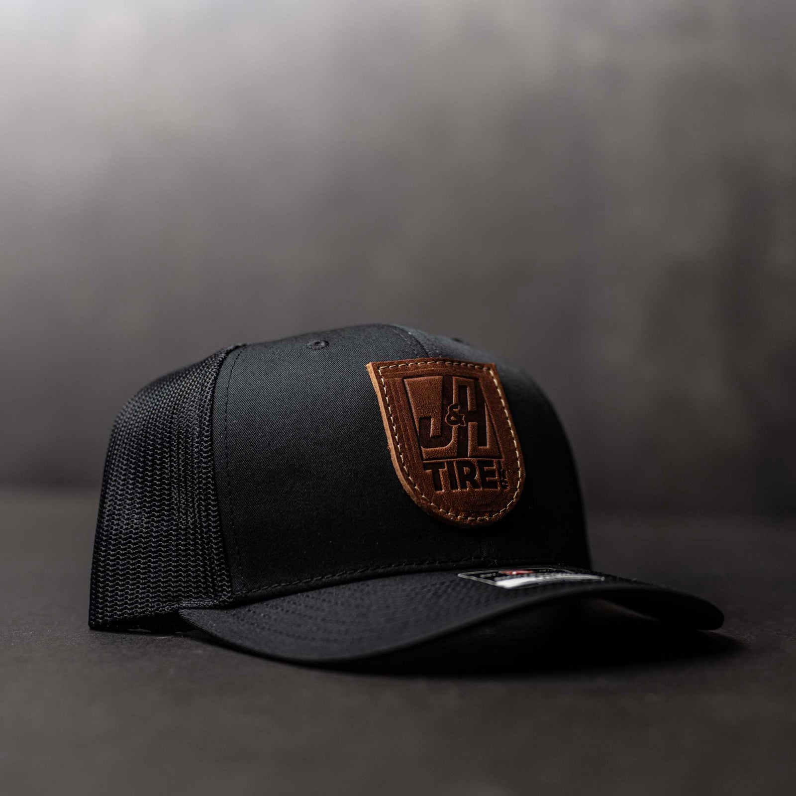 SALE - Debossed Heat Pressed - Solid Black Richardson 112 Custom Leather Patch Trucker Hat