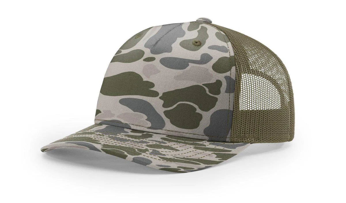 Debossed Leather Patch Trucker Hat - Camo Richardson 112PFP - Customized with YOUR LOGO