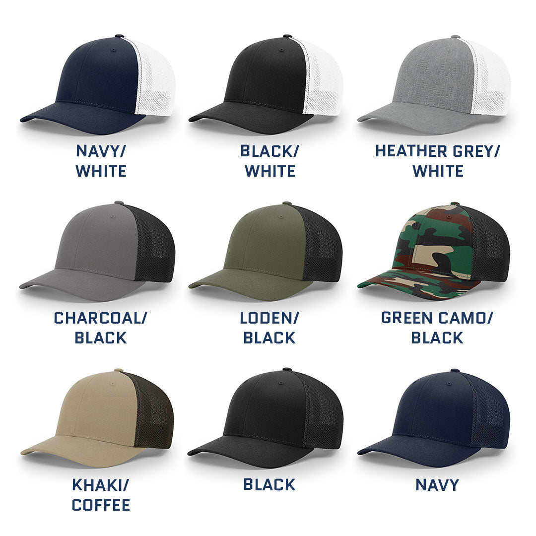 Lasered Leather Patch Trucker Hat - Richardson 110 R-Flex Trucker Hat - Customized with YOUR LOGO