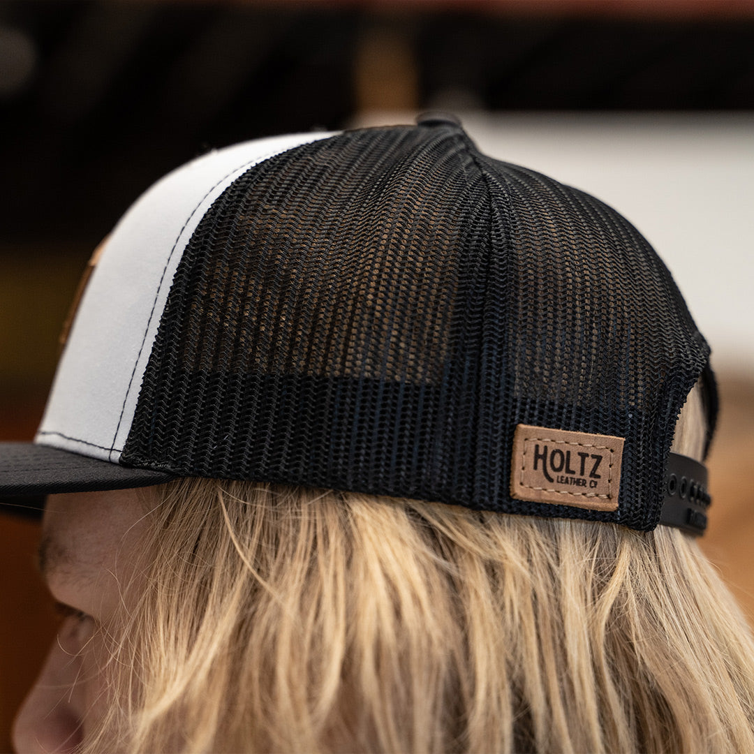 SALE - Debossed Heat Pressed - Charcoal/Black Richardson 112 Custom Leather Patch Trucker Hat