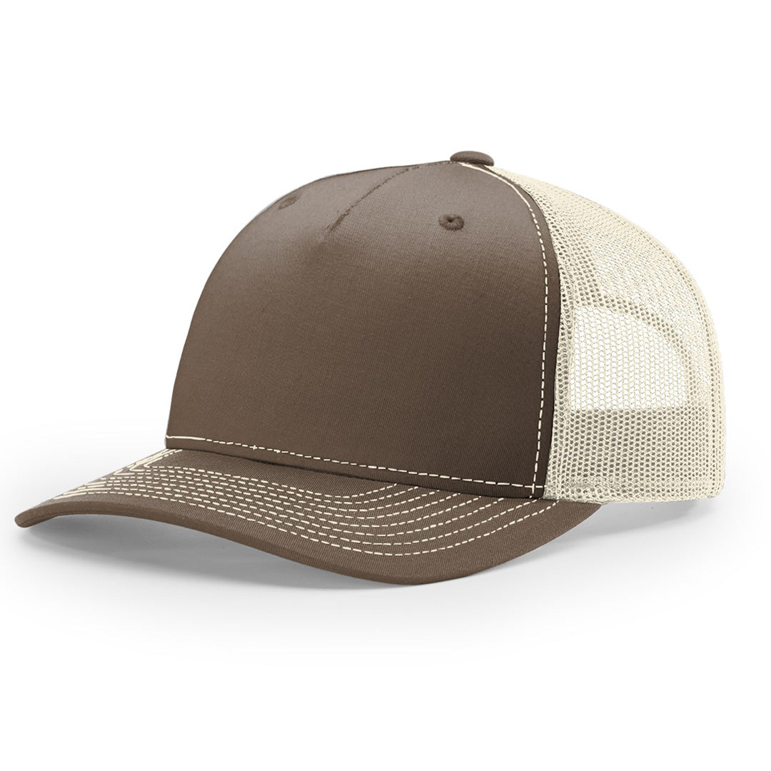 Lasered Leather Patch Trucker Hat ~ Richardson 112FP Five Panel Trucker Cap ~ Customized with YOUR LOGO