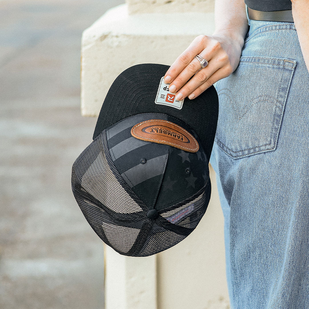 SALE - Debossed Heat Pressed - Tonal Stars & Stripes Richardson 112PFP Custom Leather Patch Trucker Hat