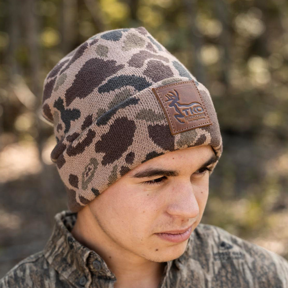 Camo Knit Beanie – Custom Leather Patch Richardson 126