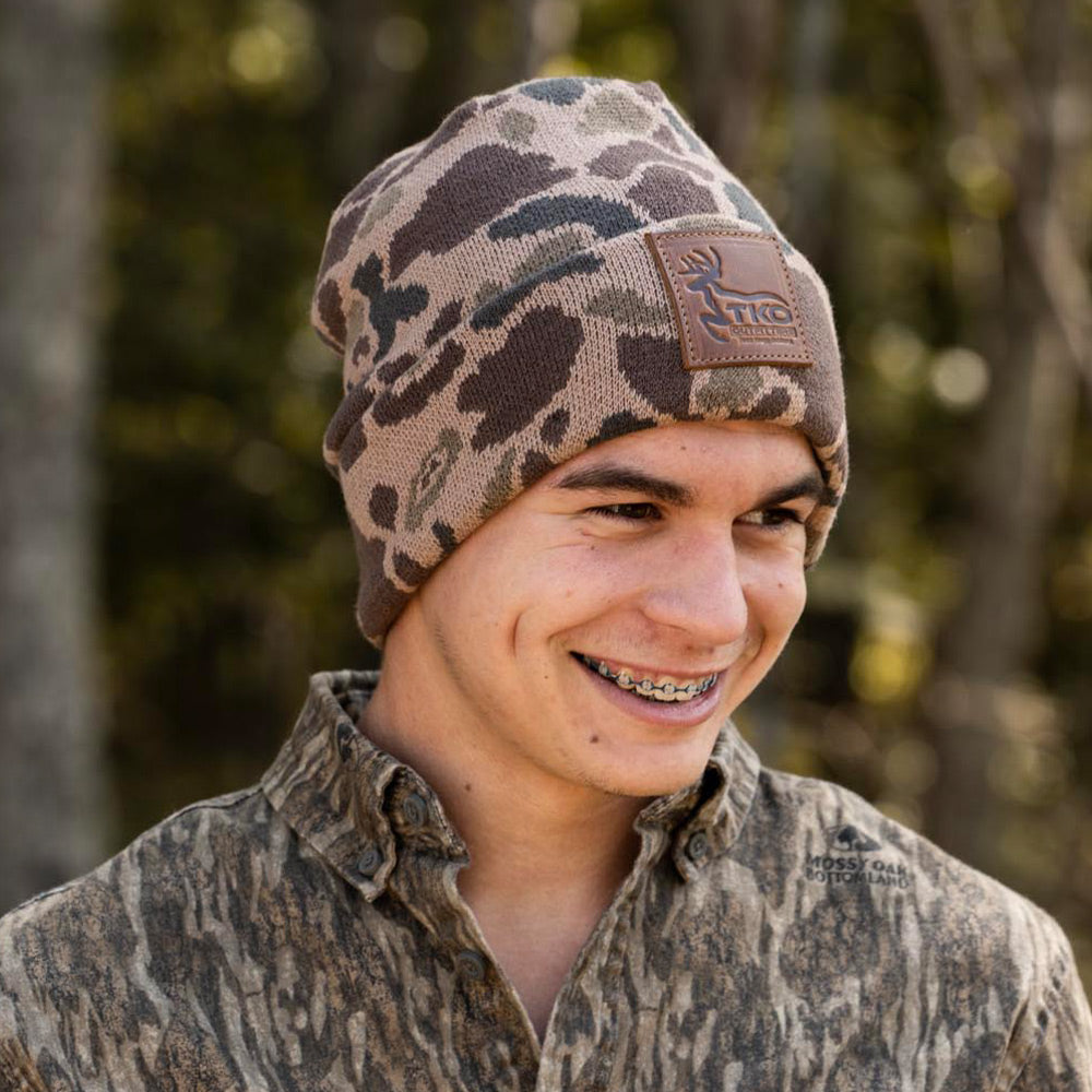 Camo Knit Beanie – Custom Leather Patch Richardson 126