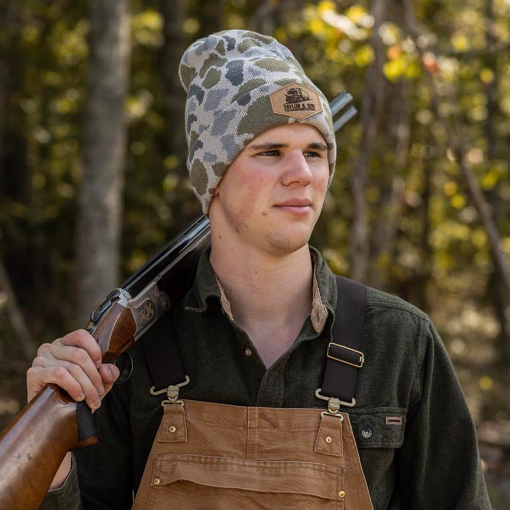 Camo Knit Beanie – Custom Leather Patch Richardson 126