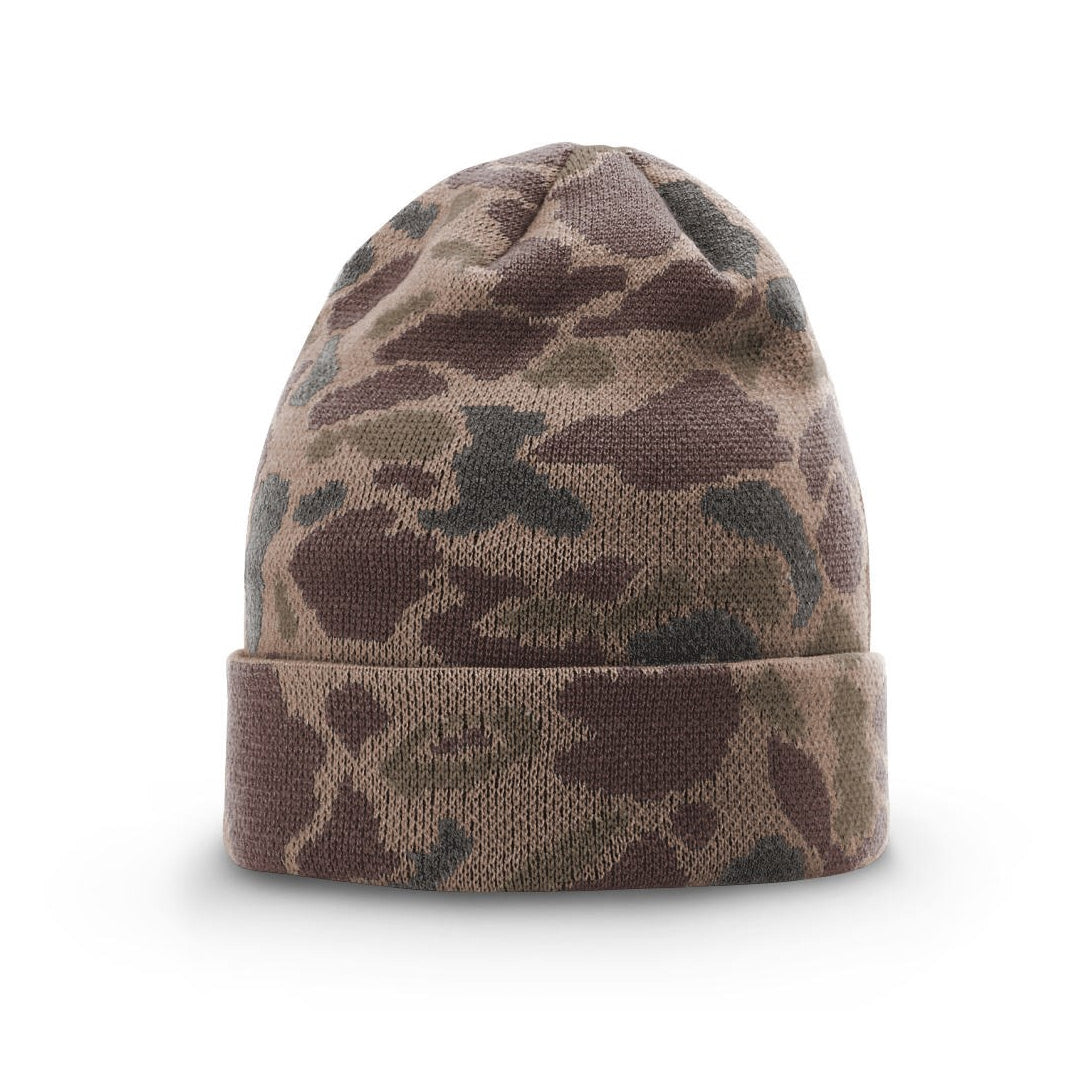 Camo Knit Beanie – Custom Leather Patch Richardson 126