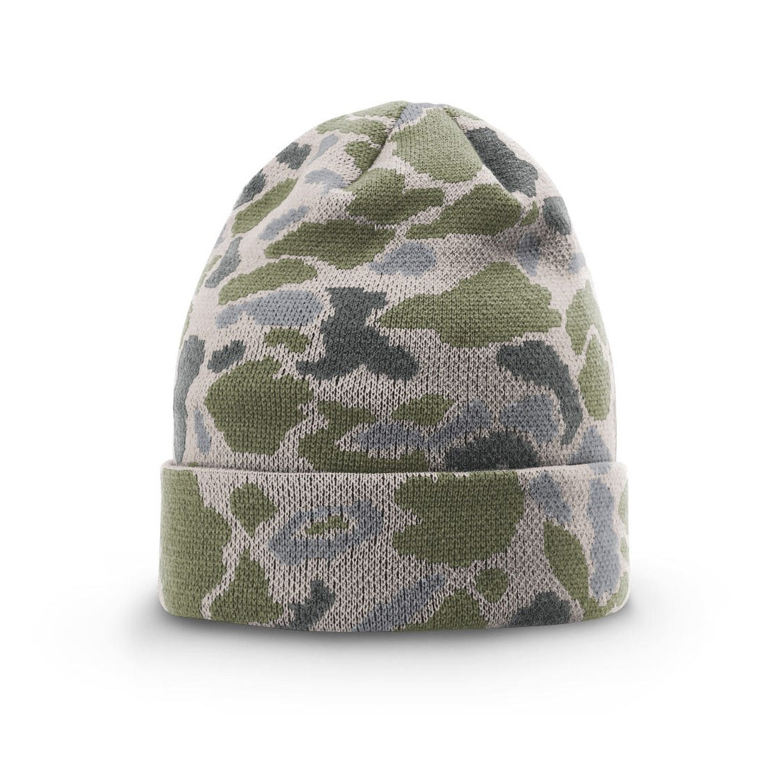 Camo Knit Beanie – Custom Leather Patch Richardson 126
