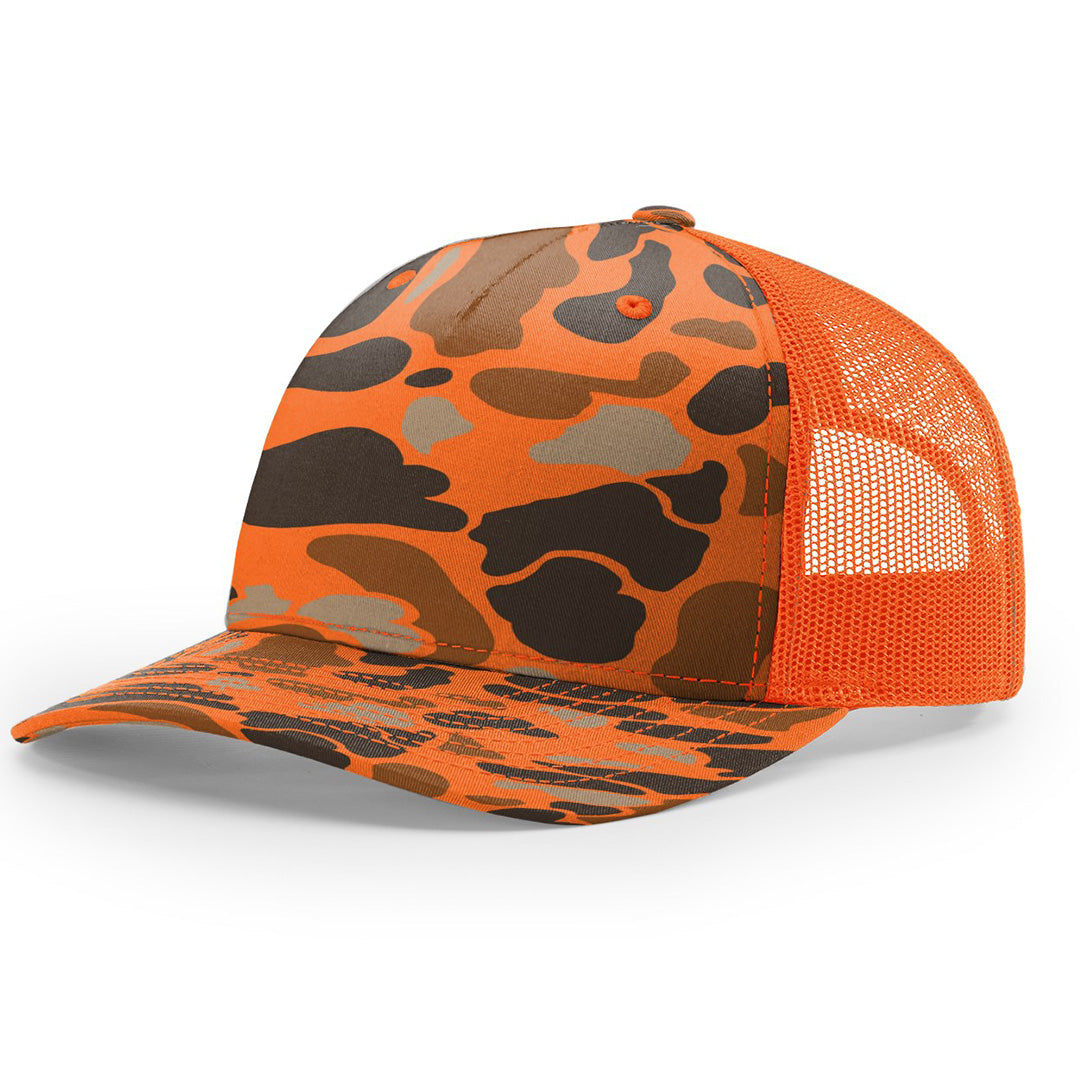 Debossed Leather Patch Trucker Hat - Camo Richardson 112PFP - Customized with YOUR LOGO