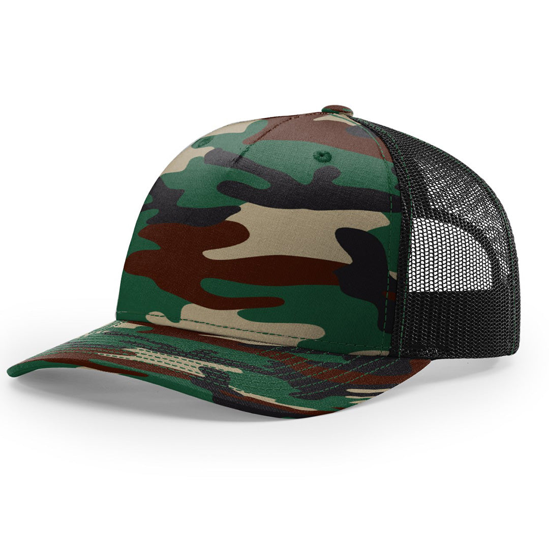 Lasered Leather Patch Trucker Hat - Camo Richardson 112PFP - Customized with YOUR LOGO
