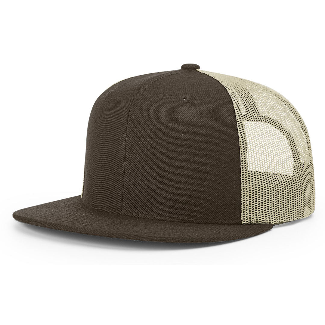 Lasered Leather Patch Flat Bill Trucker Hat ~ Richardson 511 Cap ~ Customized with YOUR LOGO