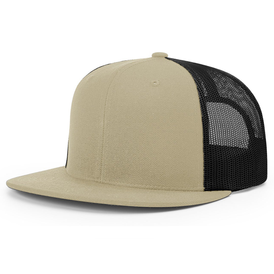 Lasered Leather Patch Flat Bill Trucker Hat ~ Richardson 511 Cap ~ Customized with YOUR LOGO