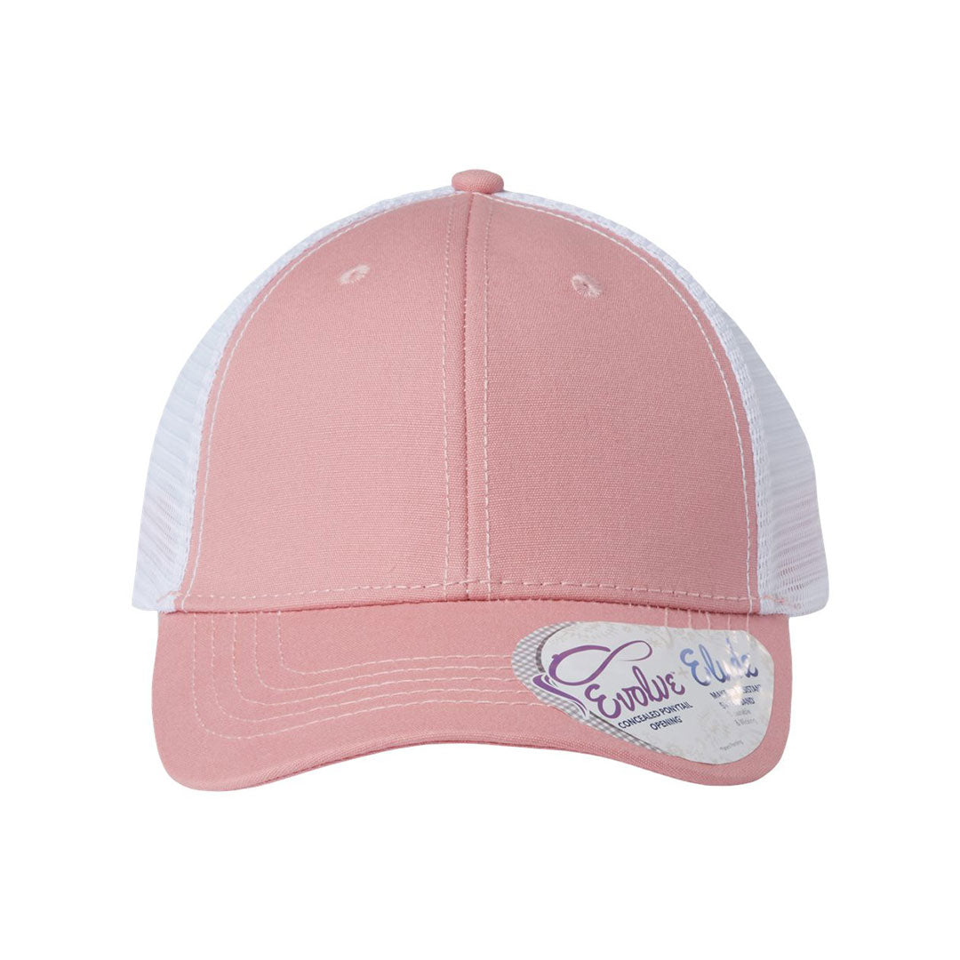 Debossed Heat Pressed - CHARLIE Women's Ponytail Trucker Hat - Customized with YOUR LOGO