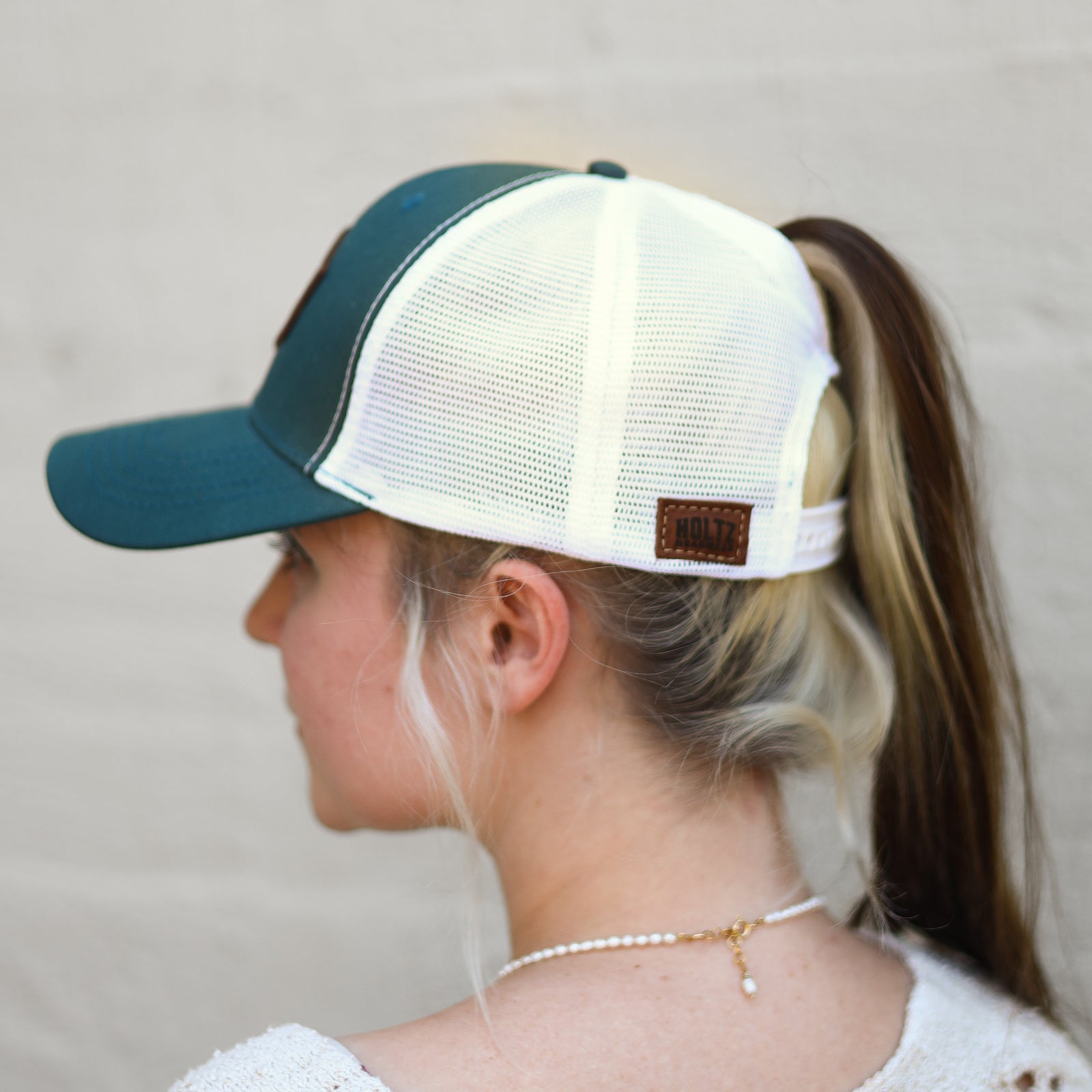 Debossed Heat Pressed - CHARLIE Women's Ponytail Trucker Hat - Customized with YOUR LOGO