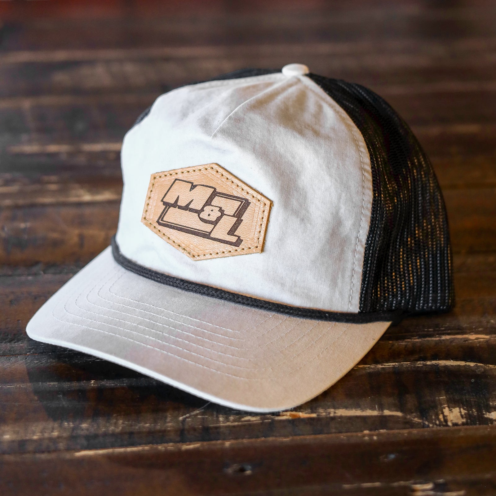 Lasered Leather Patch Hat - Richardson 939 Five Panel Relaxed Fit with Rope - Customized with YOUR LOGO