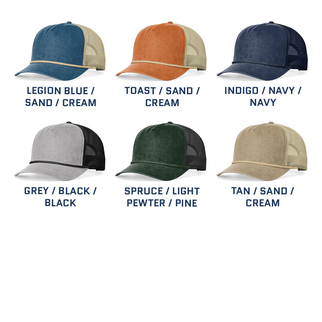 Lasered Leather Patch Hat - Richardson 939 Five Panel Relaxed Fit with Rope - Customized with YOUR LOGO