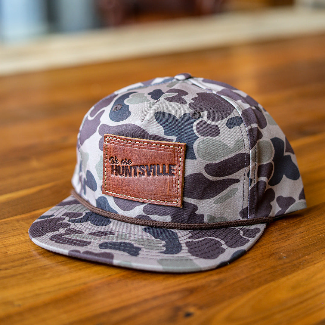 Debossed Leather Patch Flatbill Hat with Rope - Camo Richardson 256P - Customized with YOUR LOGO