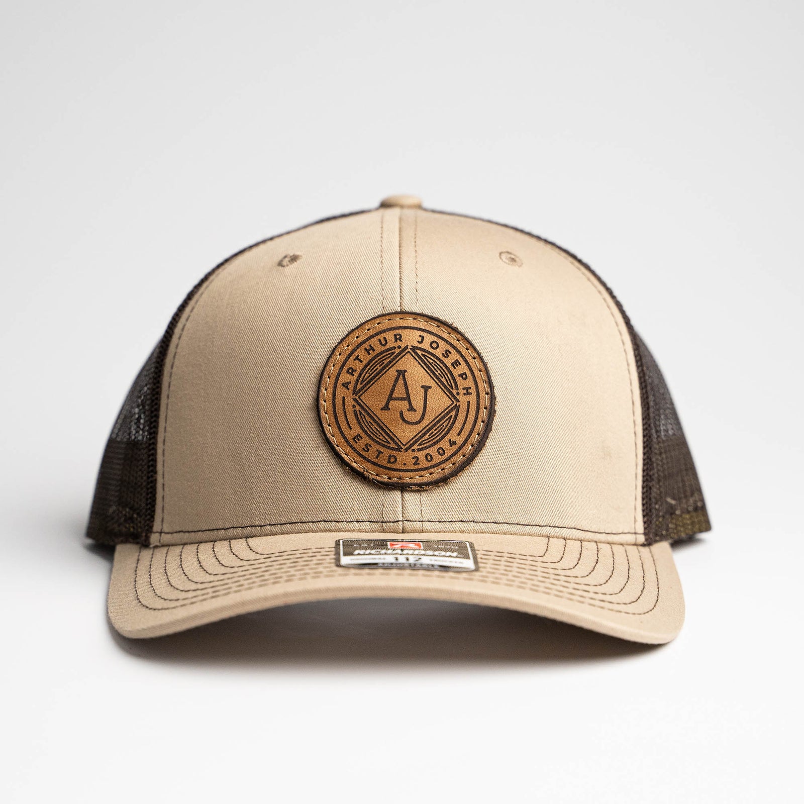 Lasered Leather Patch Trucker Hat ~ Richardson 112 Hat ~ Customized with YOUR LOGO
