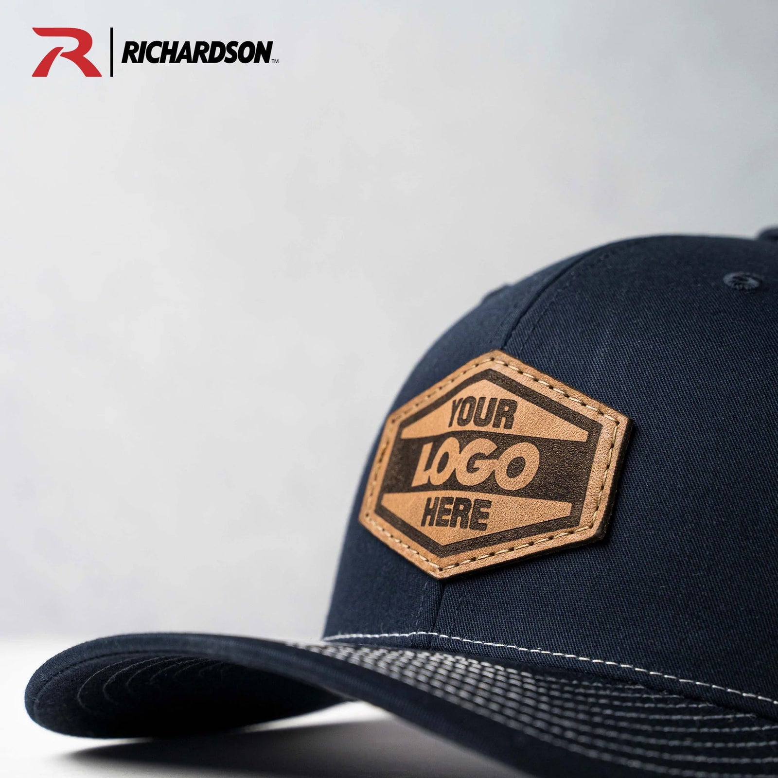Lasered Leather Patch Trucker Hat ~ Richardson 112 Hat ~ Customized with YOUR LOGO
