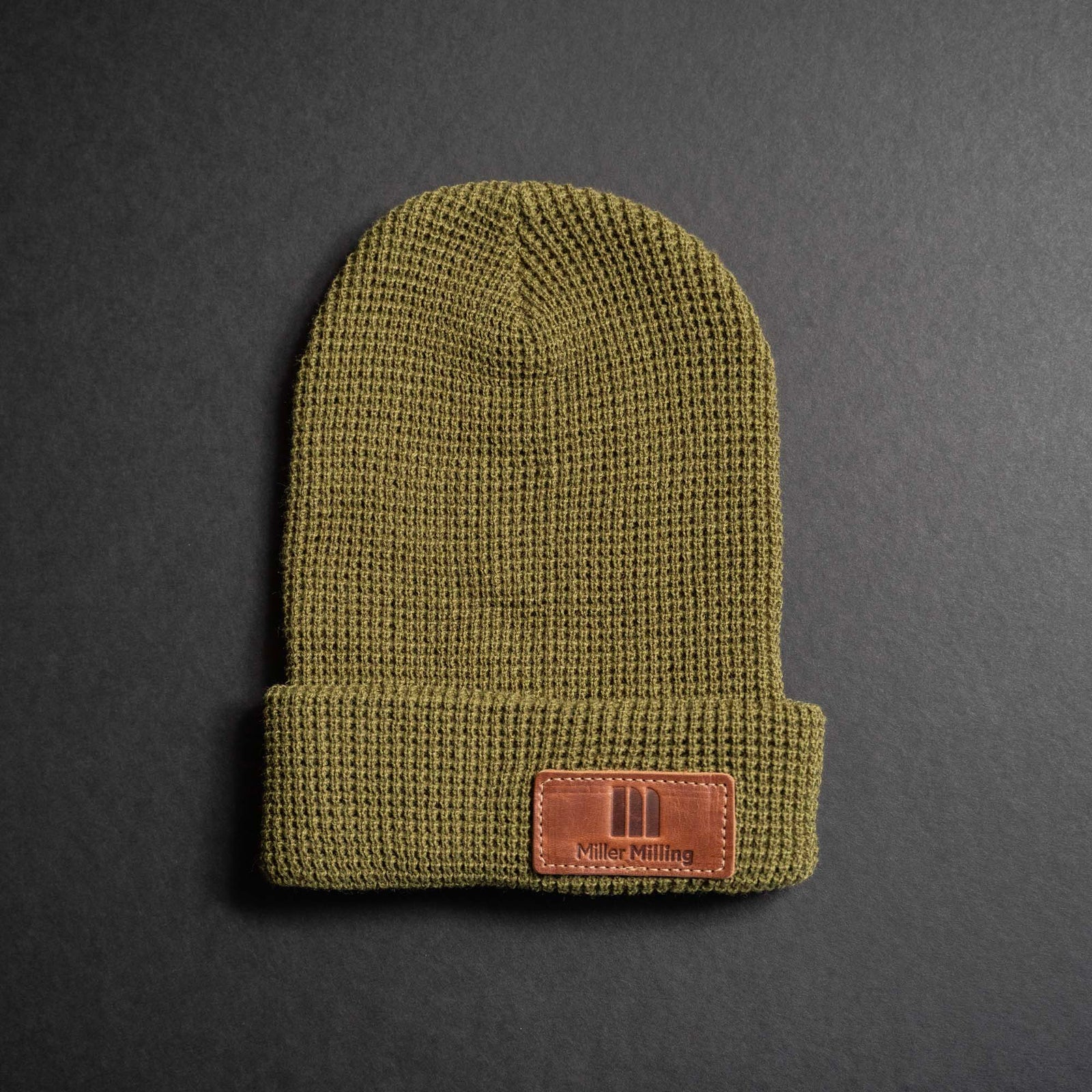 Waffle Knit Cuff Custom Leather Patch Richardson Beanie