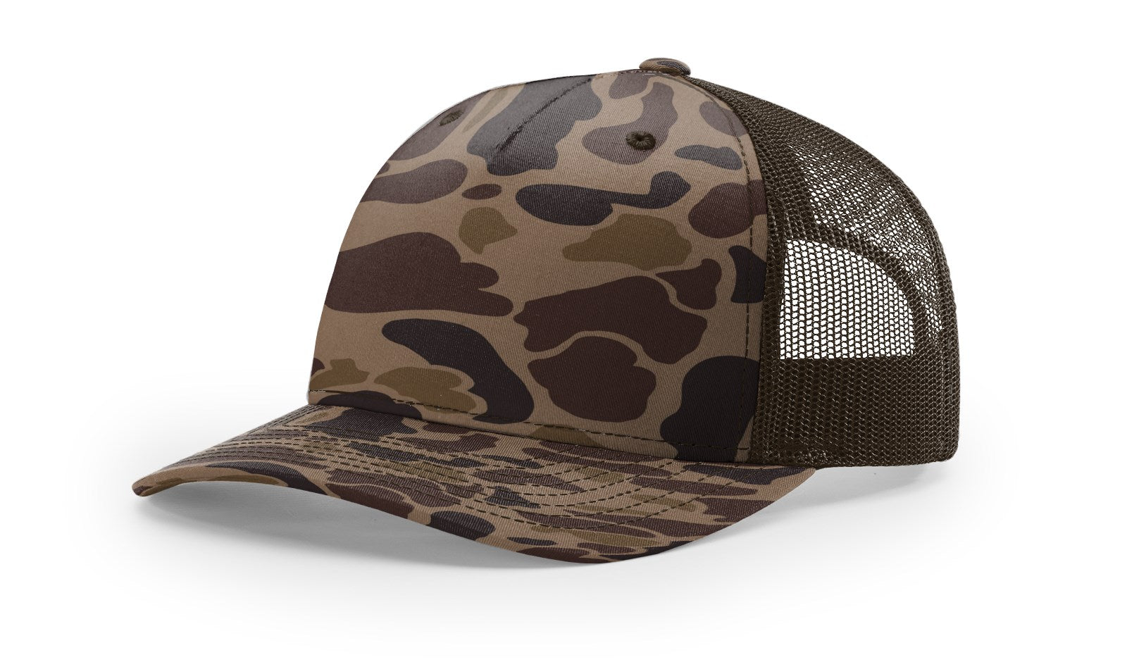 Debossed Leather Patch Trucker Hat - Camo Richardson 112PFP - Customized with YOUR LOGO
