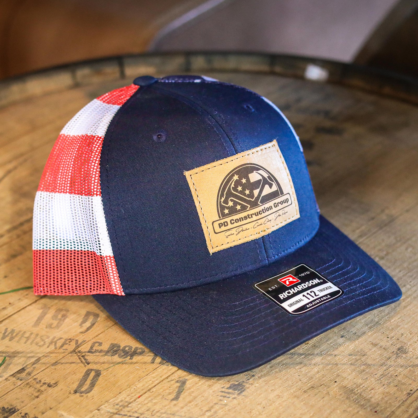 SALE - Lasered - Stars & Stripes Richardson 112PM Custom Leather Patch Trucker Hat Printed Mesh