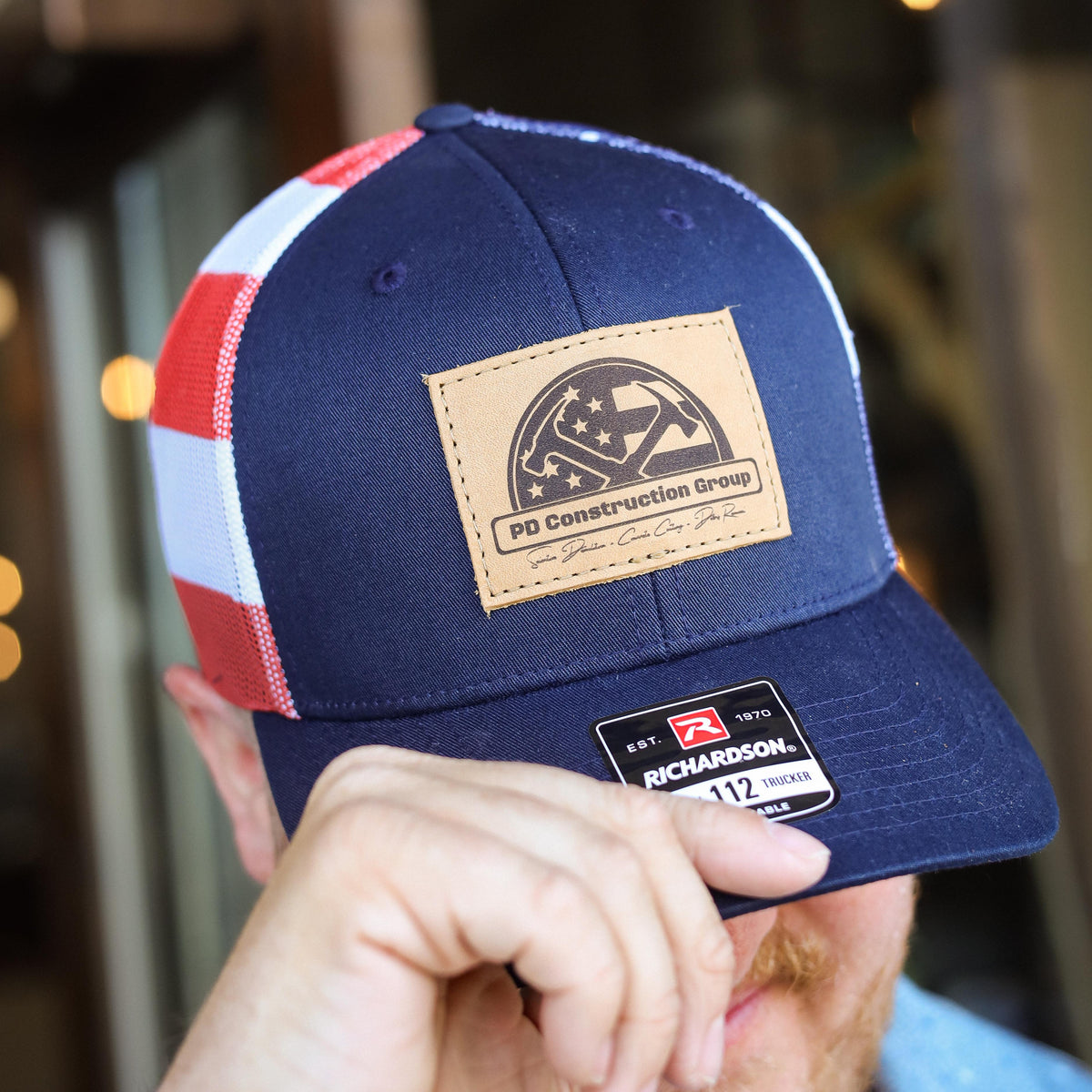SALE - Lasered - Stars & Stripes Richardson 112PM Custom Leather Patch Trucker Hat Printed Mesh