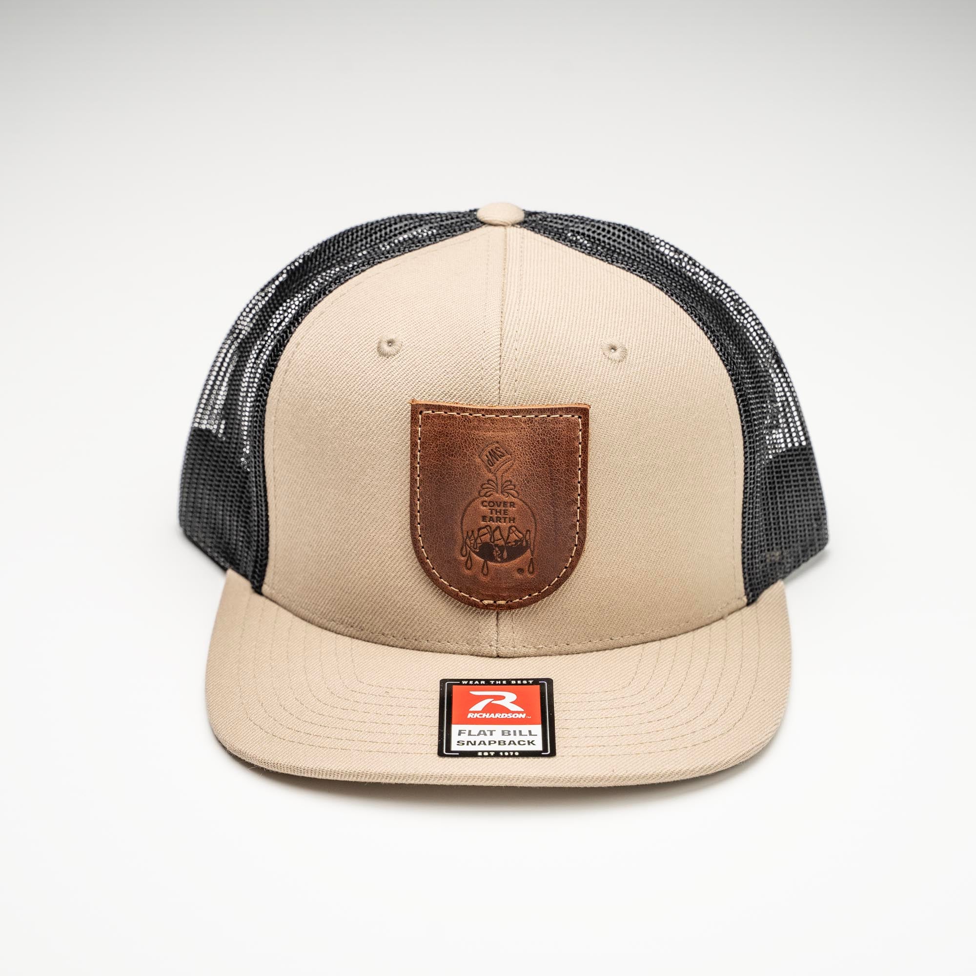 Debossed Heat Pressed - Richardson 511 Cap Leather Patch Flat Bill Trucker Hat with YOUR LOGO