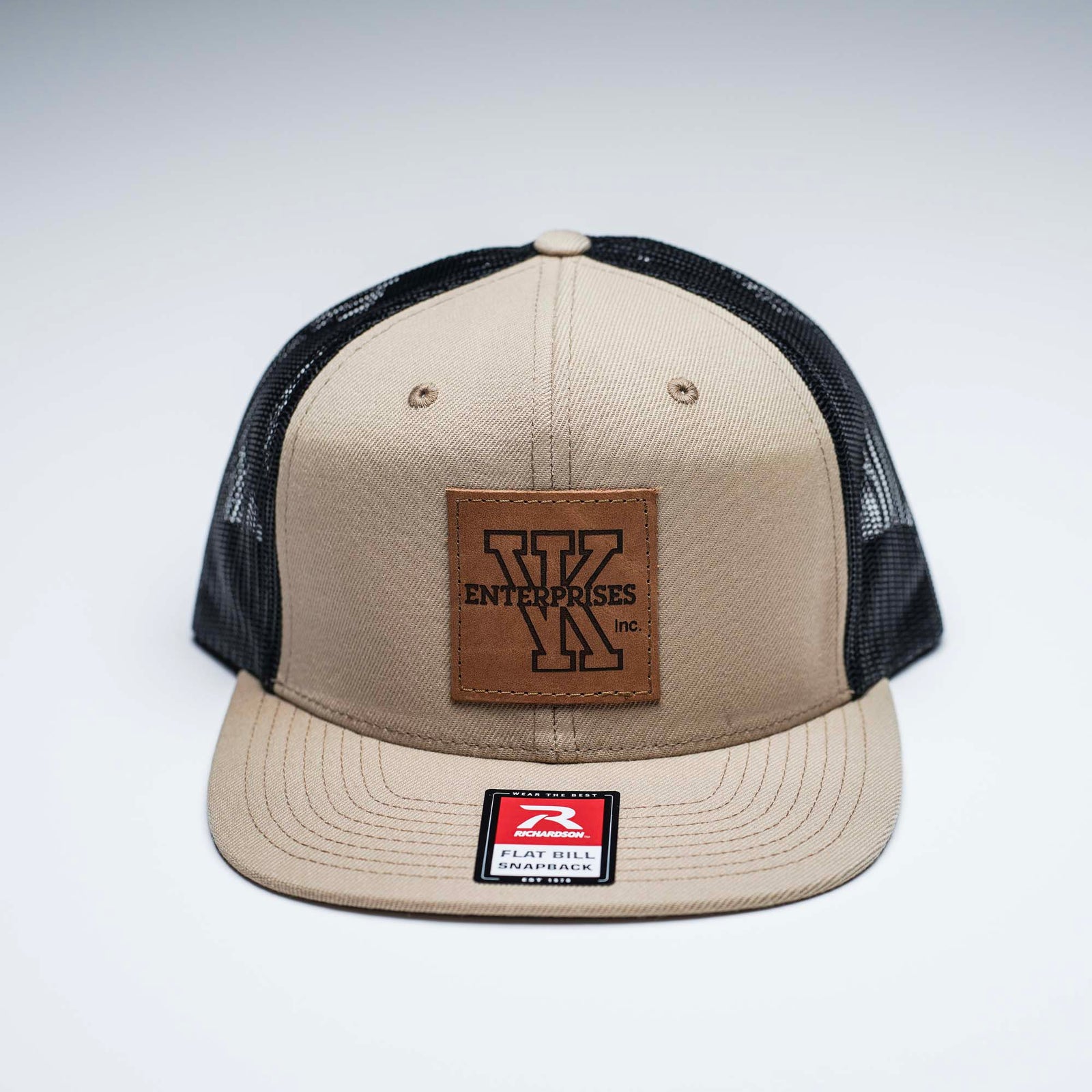 Lasered Leather Patch Flat Bill Trucker Hat ~ Richardson 511 Cap ~ Customized with YOUR LOGO