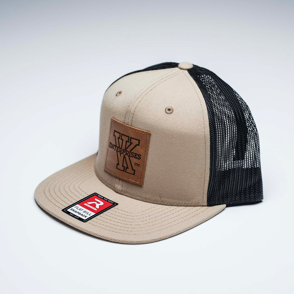 Lasered Leather Patch Flat Bill Trucker Hat ~ Richardson 511 Cap ~ Customized with YOUR LOGO