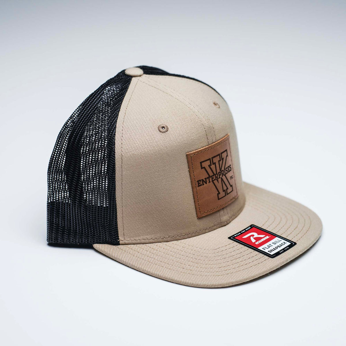 Lasered Leather Patch Flat Bill Trucker Hat ~ Richardson 511 Cap ~ Customized with YOUR LOGO