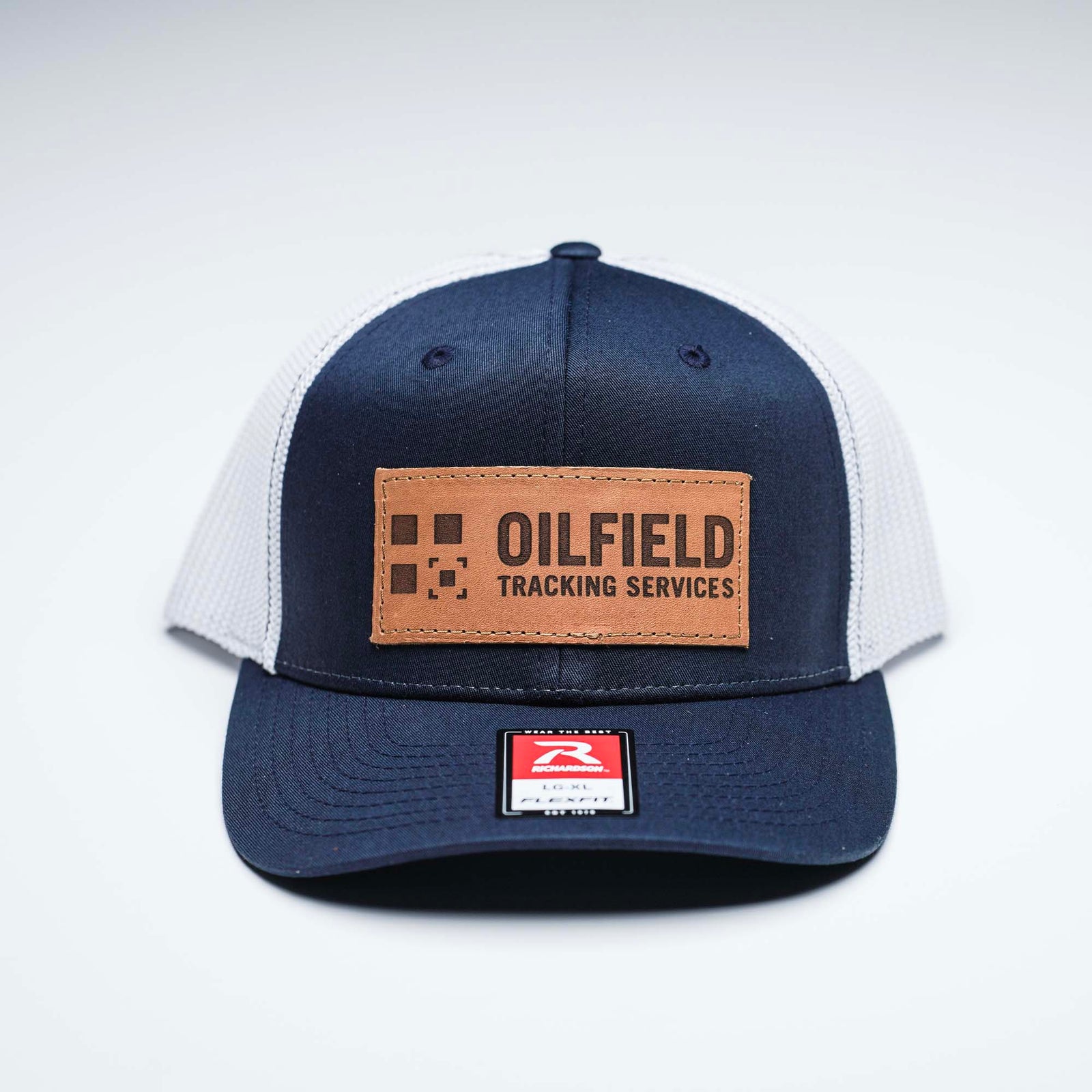 Lasered Leather Patch Trucker Hat ~ Richardson 110 R-Flex Trucker Hat ~ Customized with YOUR LOGO