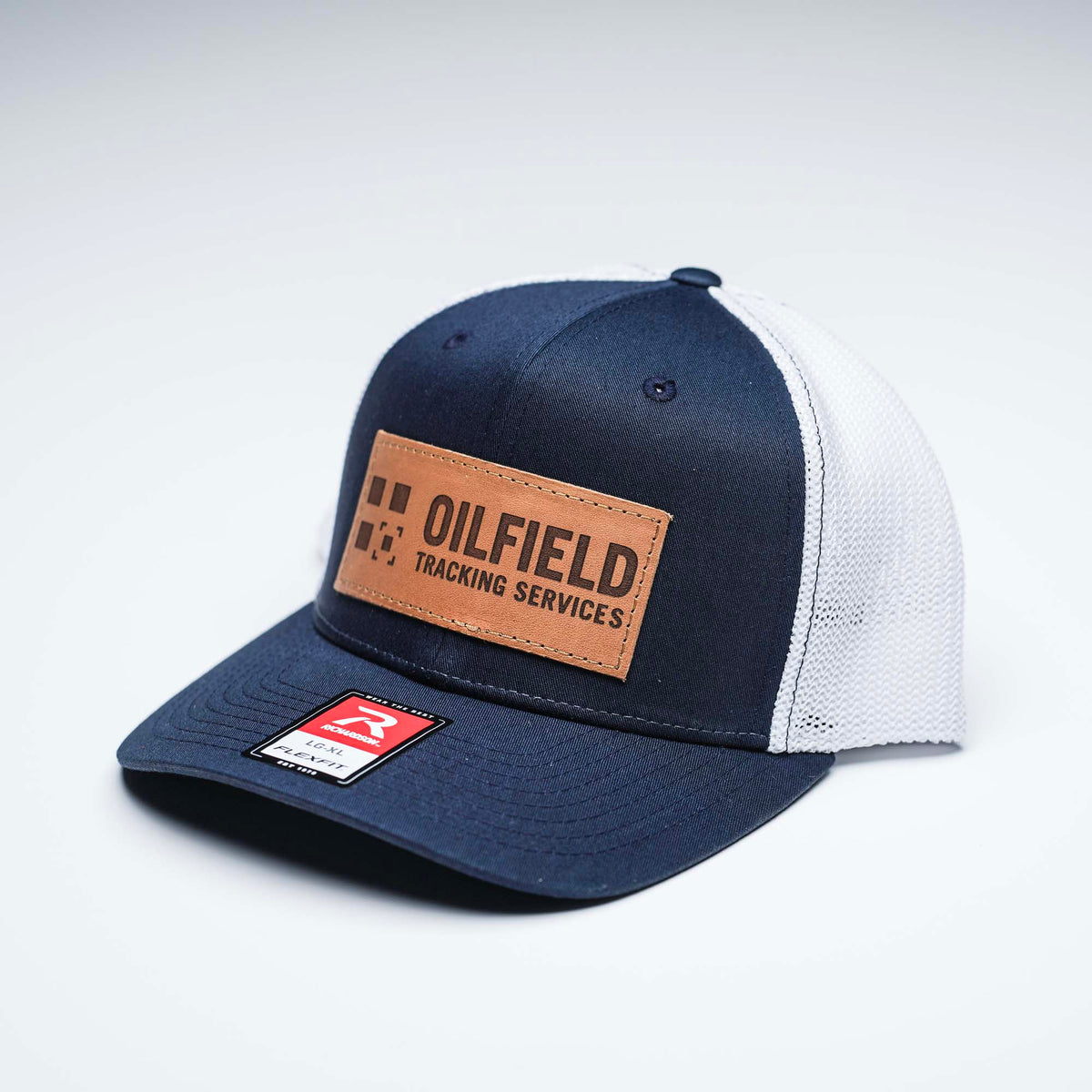Lasered Leather Patch Trucker Hat ~ Richardson 110 R-Flex Trucker Hat ~ Customized with YOUR LOGO
