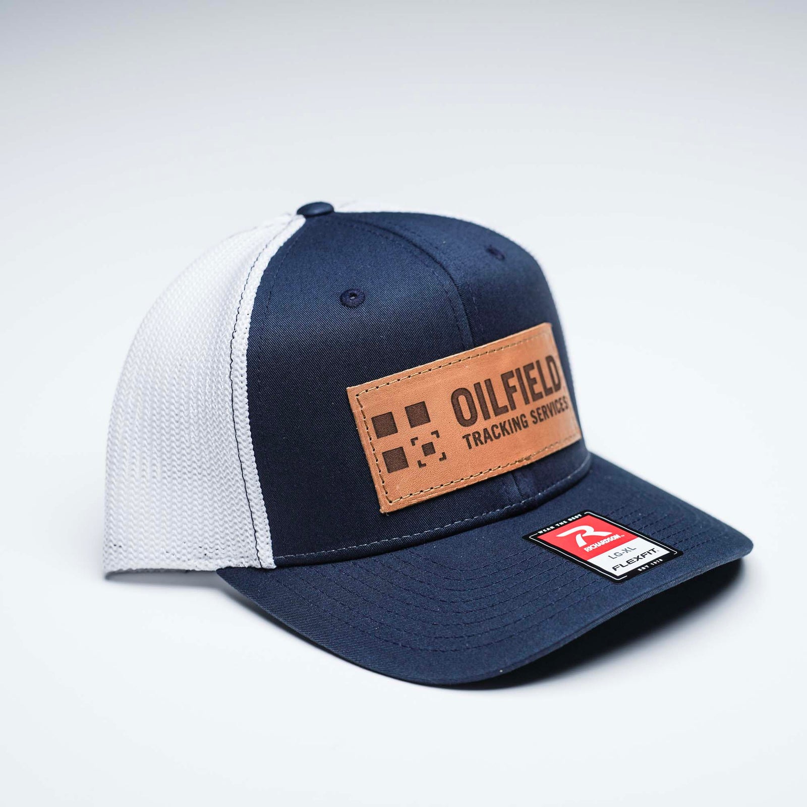 Lasered Leather Patch Trucker Hat ~ Richardson 110 R-Flex Trucker Hat ~ Customized with YOUR LOGO