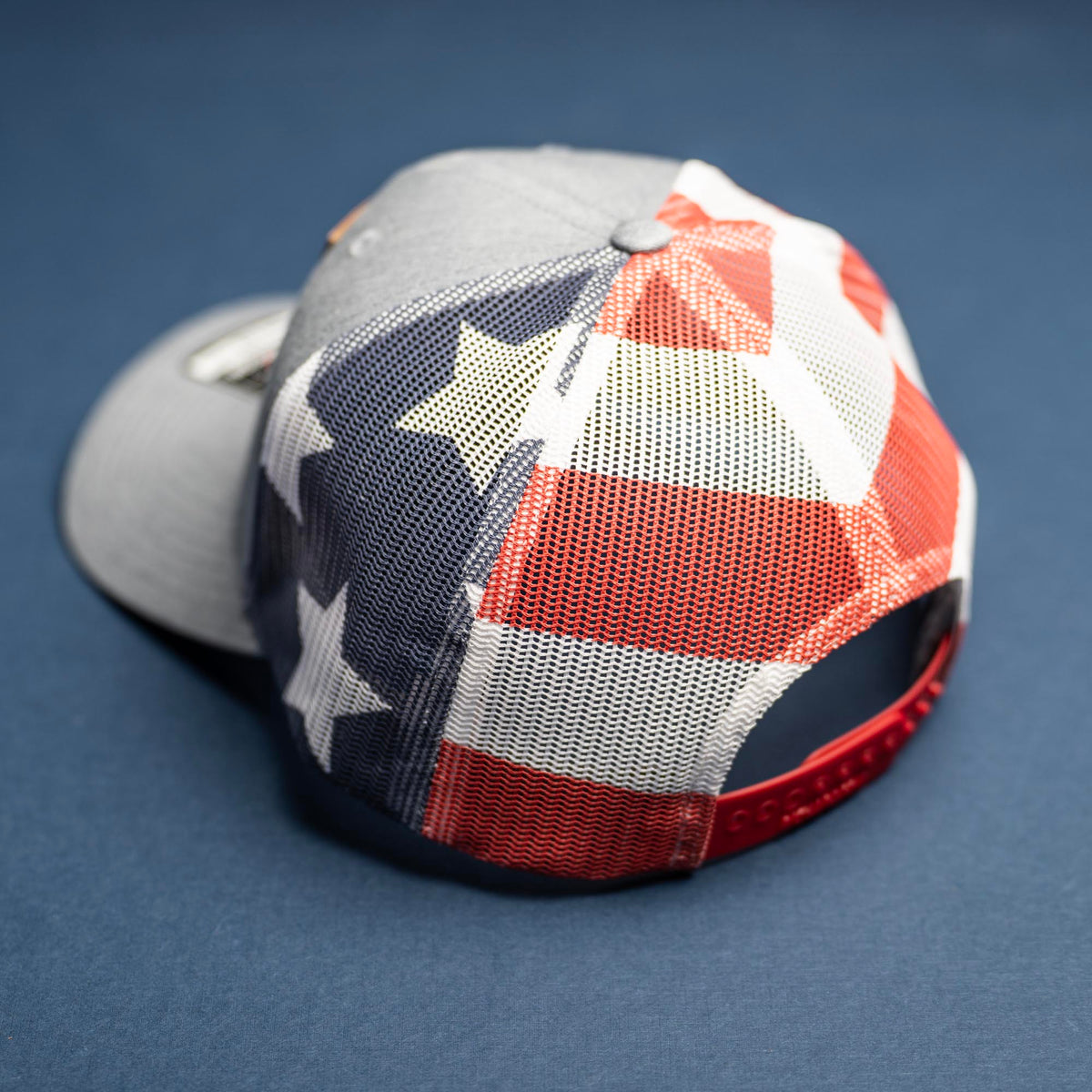 American Flag Debossed Patch - Richardson 112PM Custom Leather Patch Trucker Hat - Printed Mesh