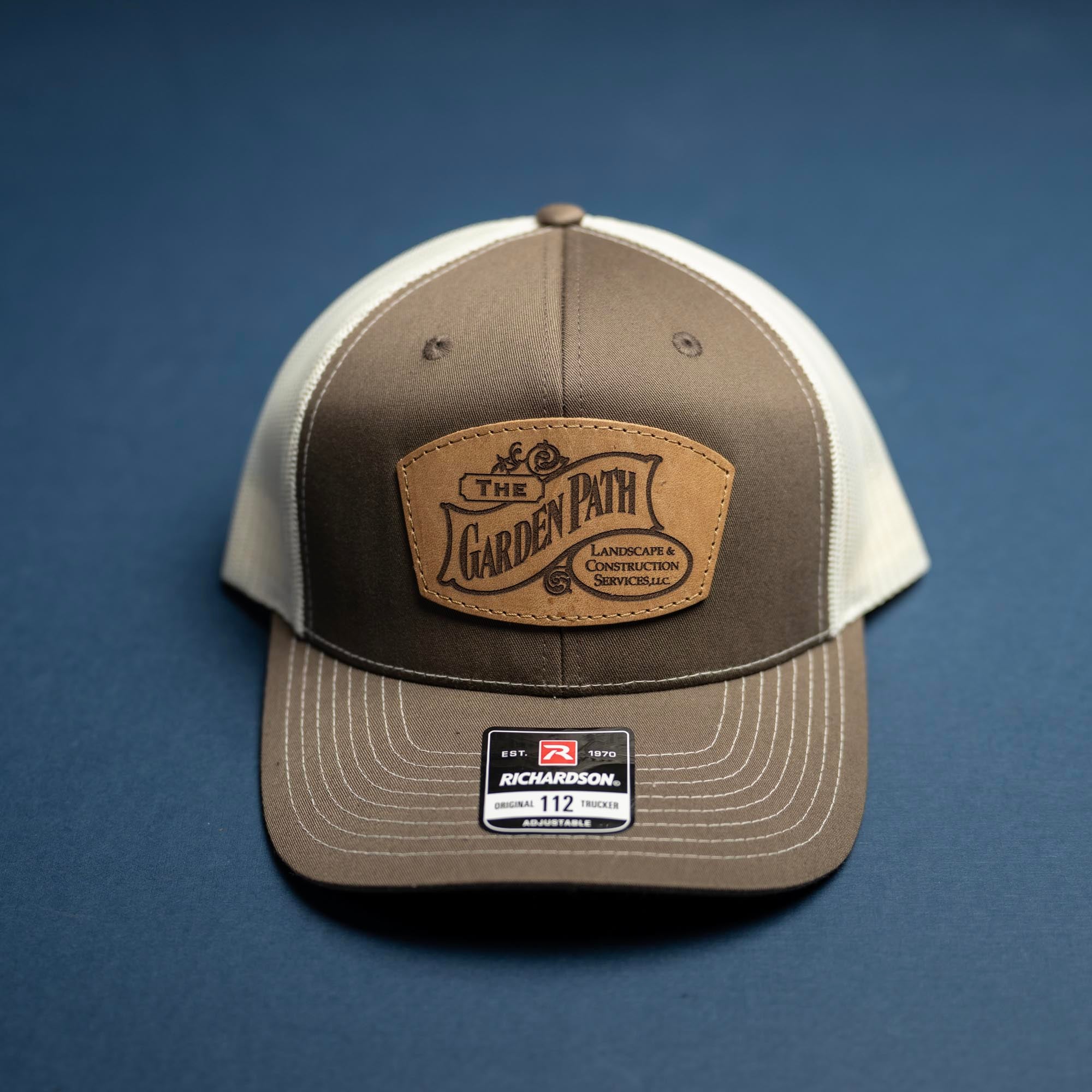 SALE - Lasered - Chocolate Chip/Birch Richardson 112 Custom Leather Patch Trucker Hat
