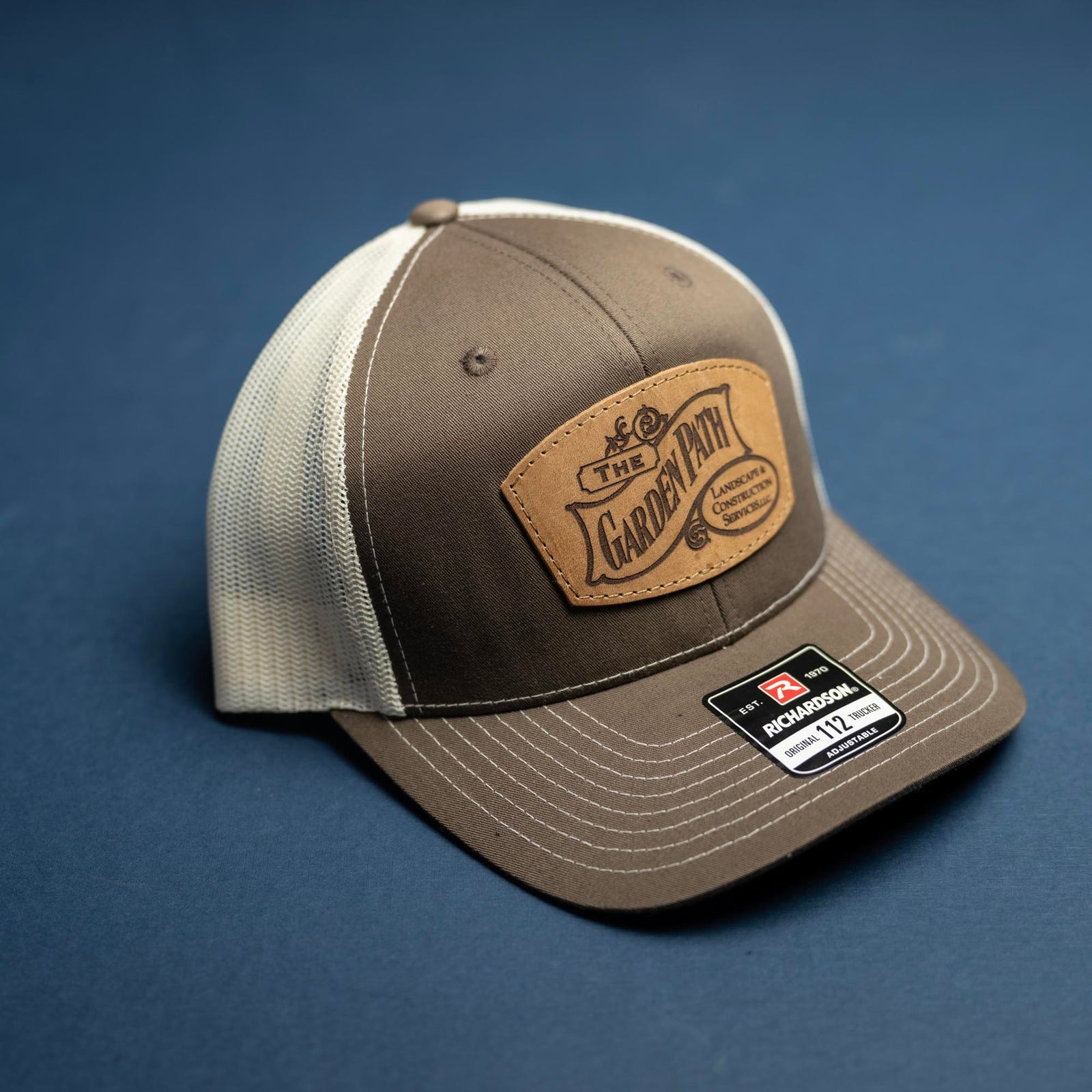 SALE - Lasered - Chocolate Chip/Birch Richardson 112 Custom Leather Patch Trucker Hat