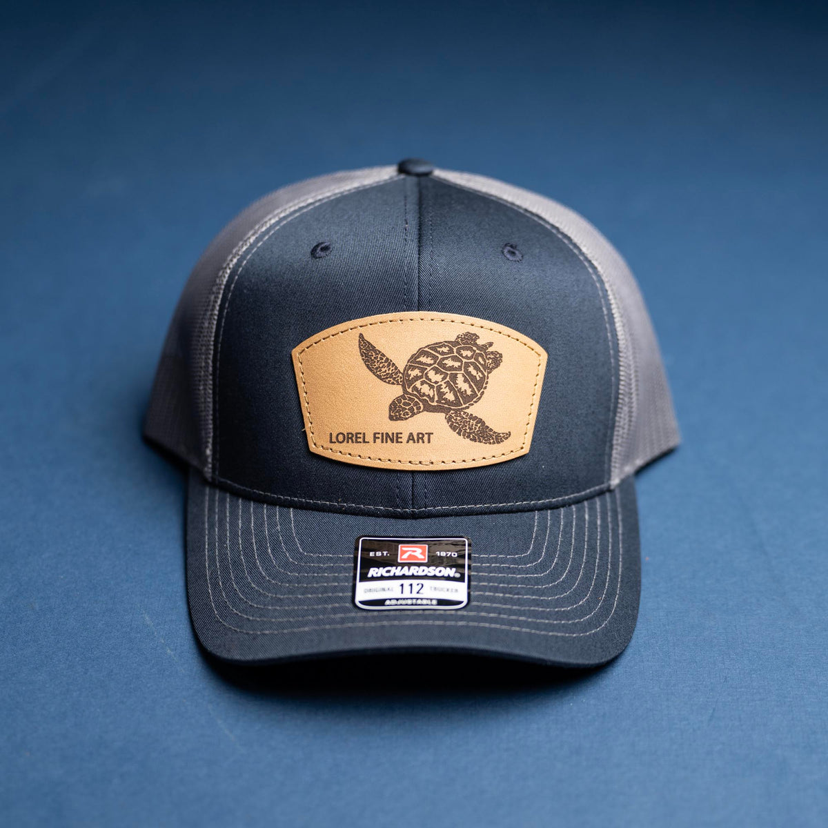 SALE - Lasered - Navy/Charcoal Richardson 112 Custom Leather Patch Trucker Hat