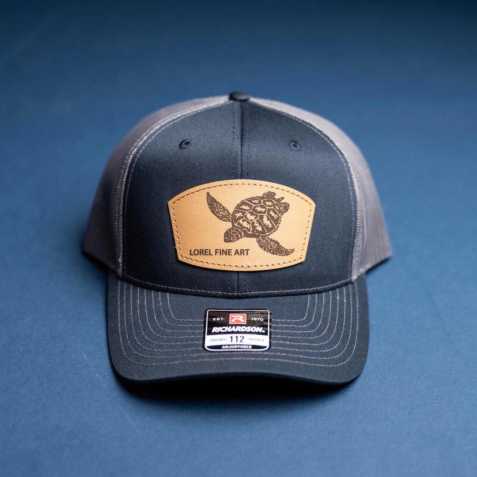 SALE - Lasered - Navy/Charcoal Richardson 112 Custom Leather Patch Trucker Hat