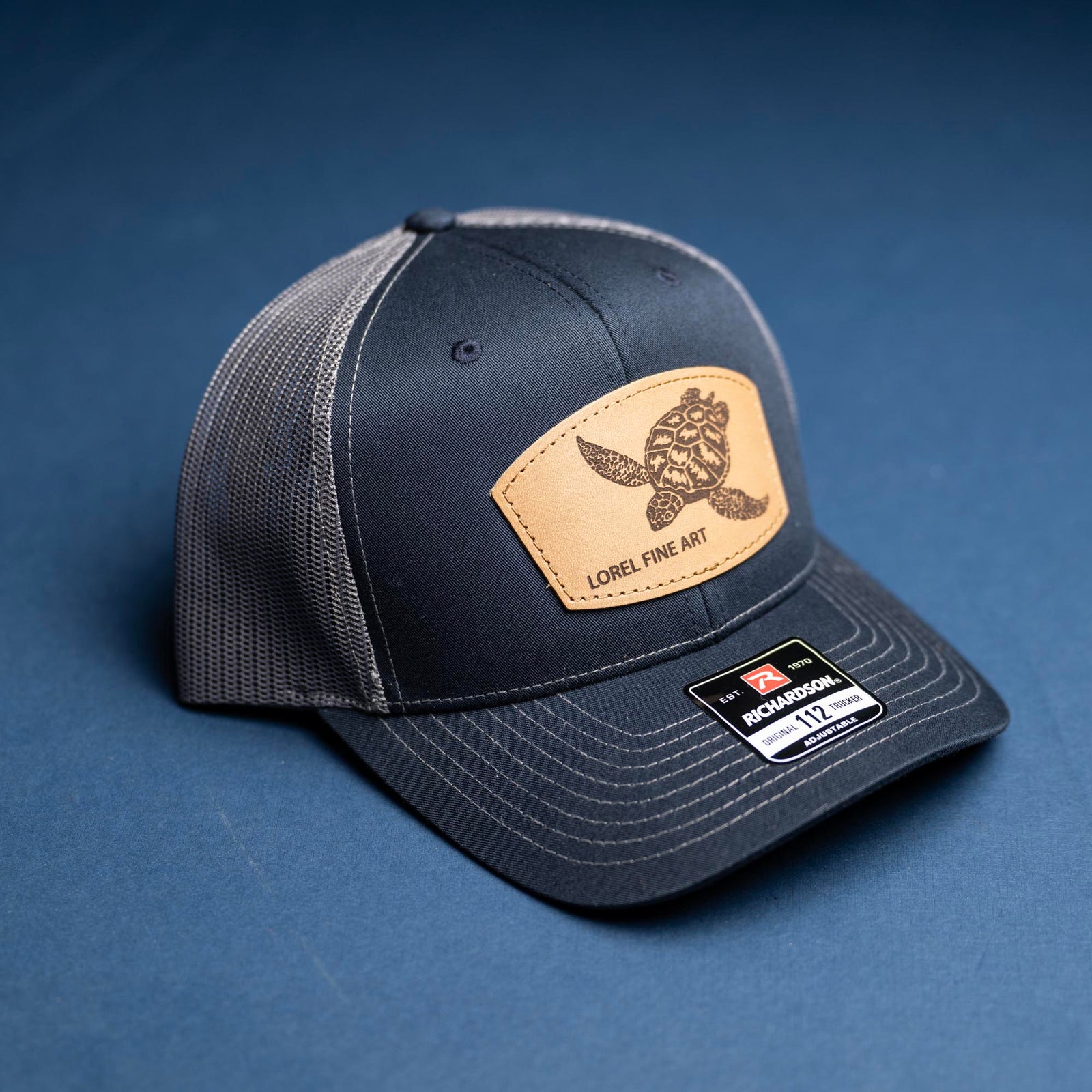 SALE - Lasered - Navy/Charcoal Richardson 112 Custom Leather Patch Trucker Hat