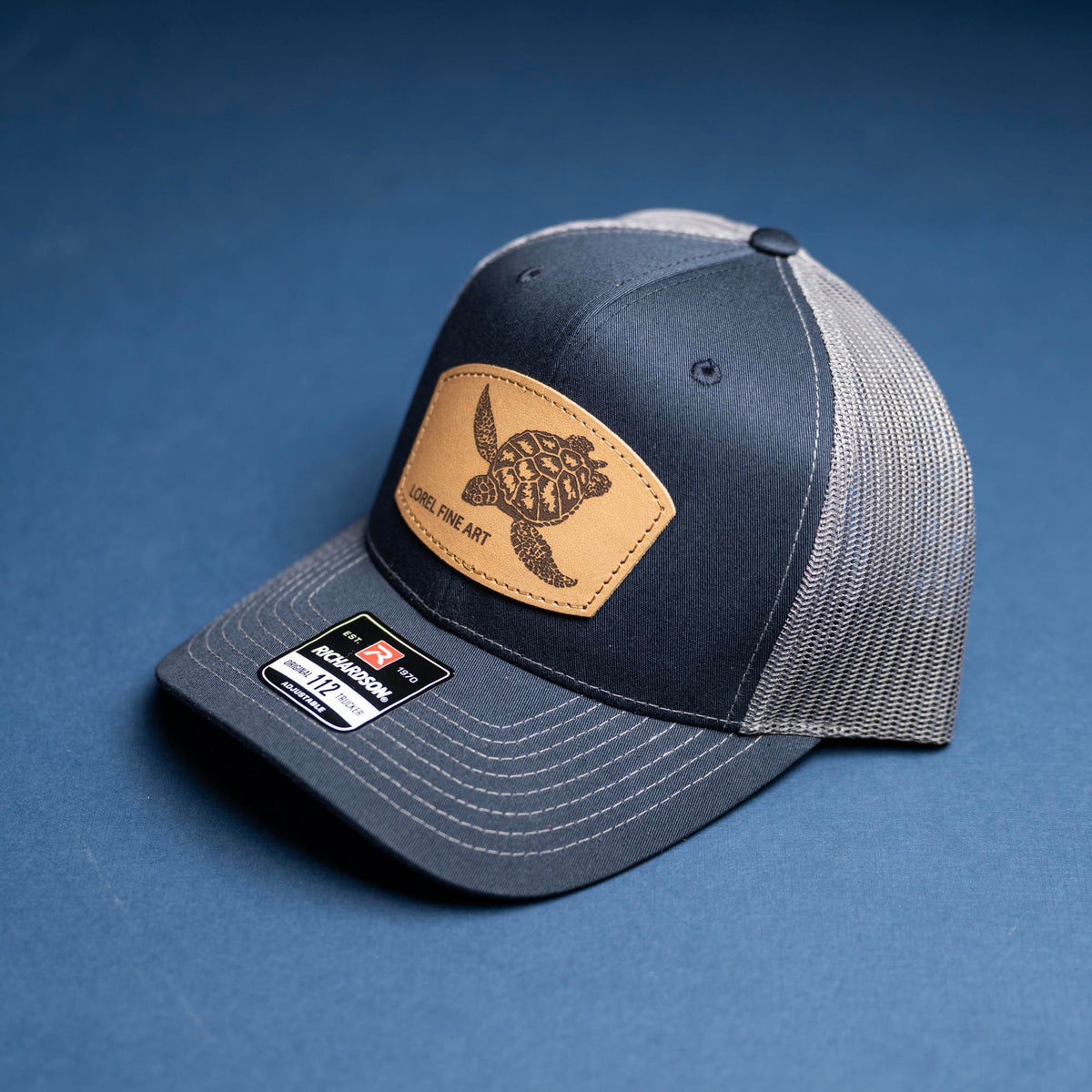 SALE - Lasered - Navy/Charcoal Richardson 112 Custom Leather Patch Trucker Hat
