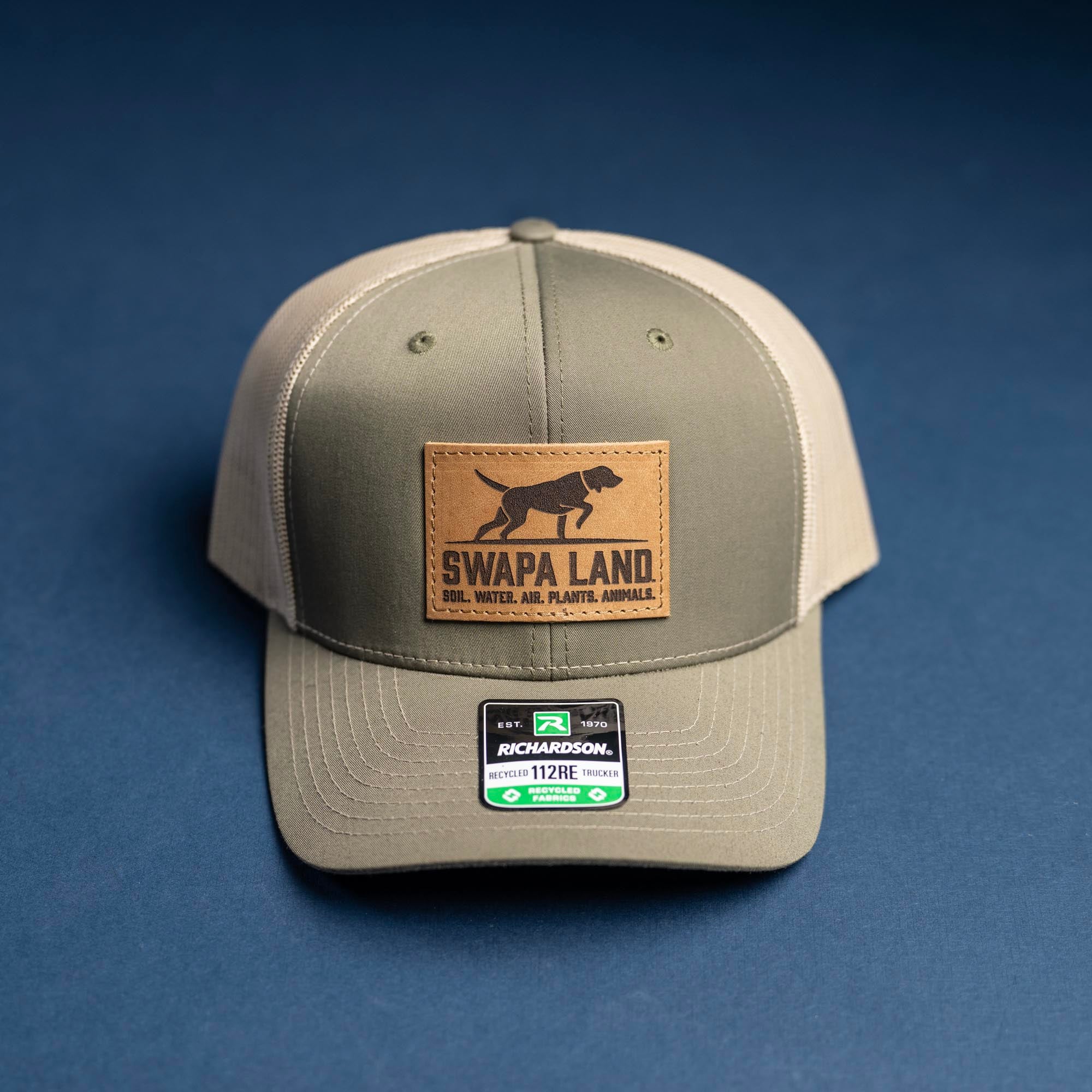 SALE - Lasered - Loden/Khaki Richardson 112RE Custom Leather Patch Trucker Hat