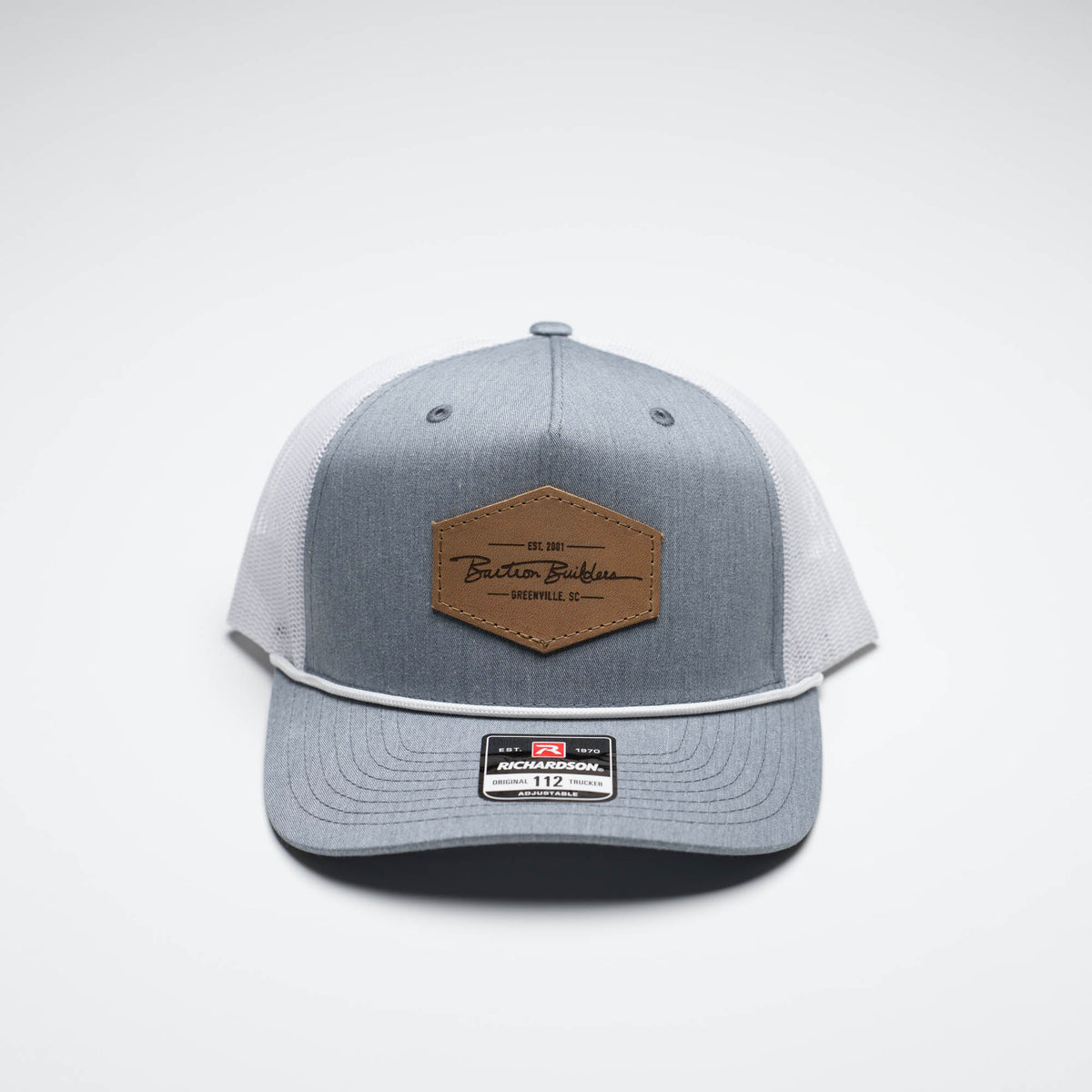 Lasered Leather Patch Trucker Hat ~ Richardson 112FPR Five Panel Trucker Cap with Rope ~ Customized with YOUR LOGO