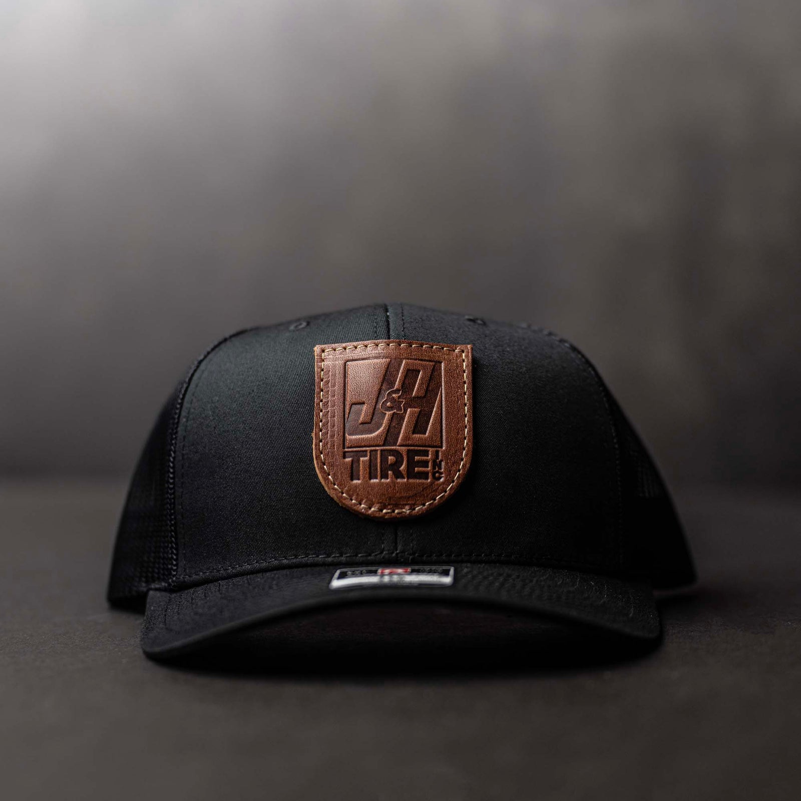SALE - Debossed Heat Pressed - Solid Black Richardson 112 Custom Leather Patch Trucker Hat