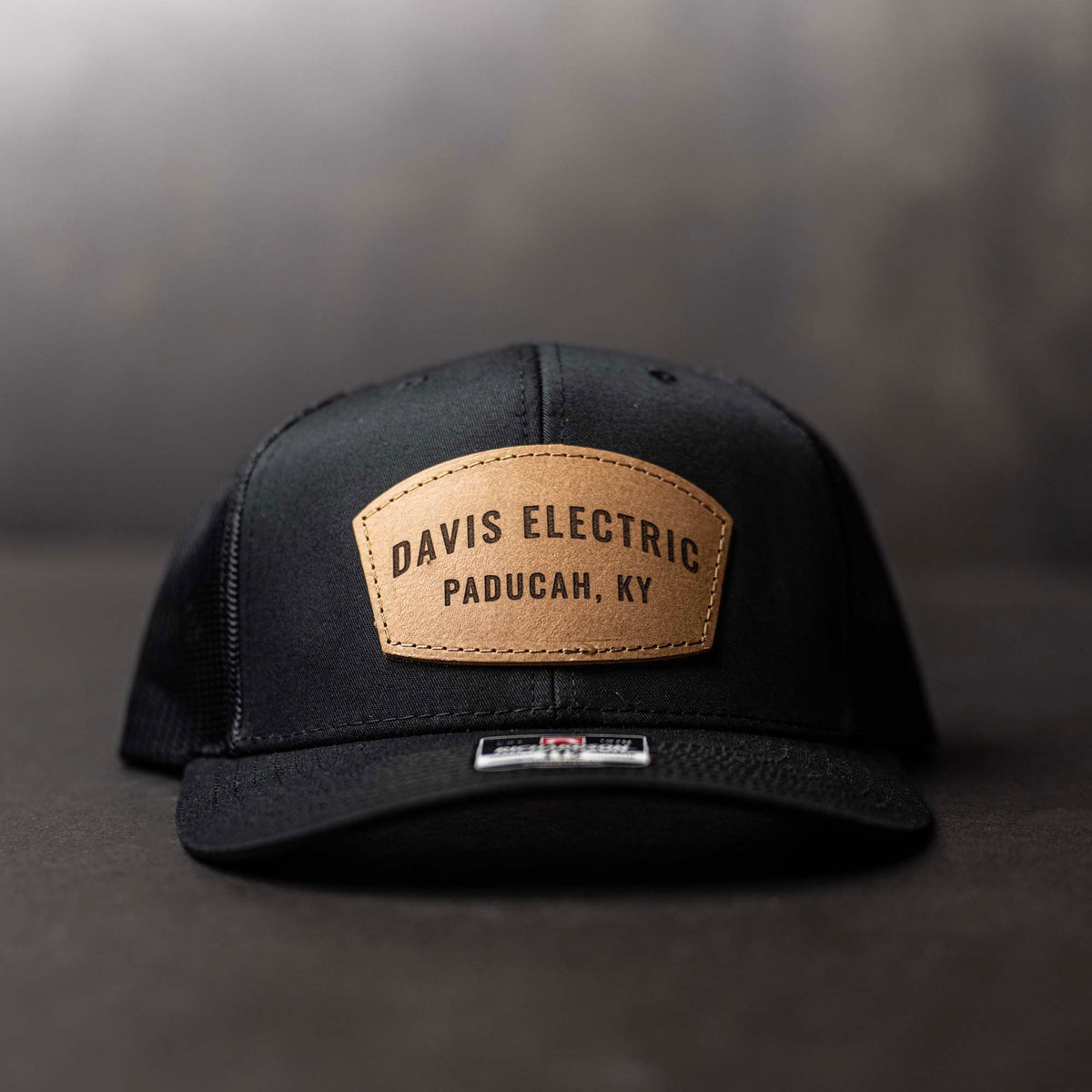 SALE - Lasered - Solid Black Richardson 112 Custom Leather Patch Trucker Hat