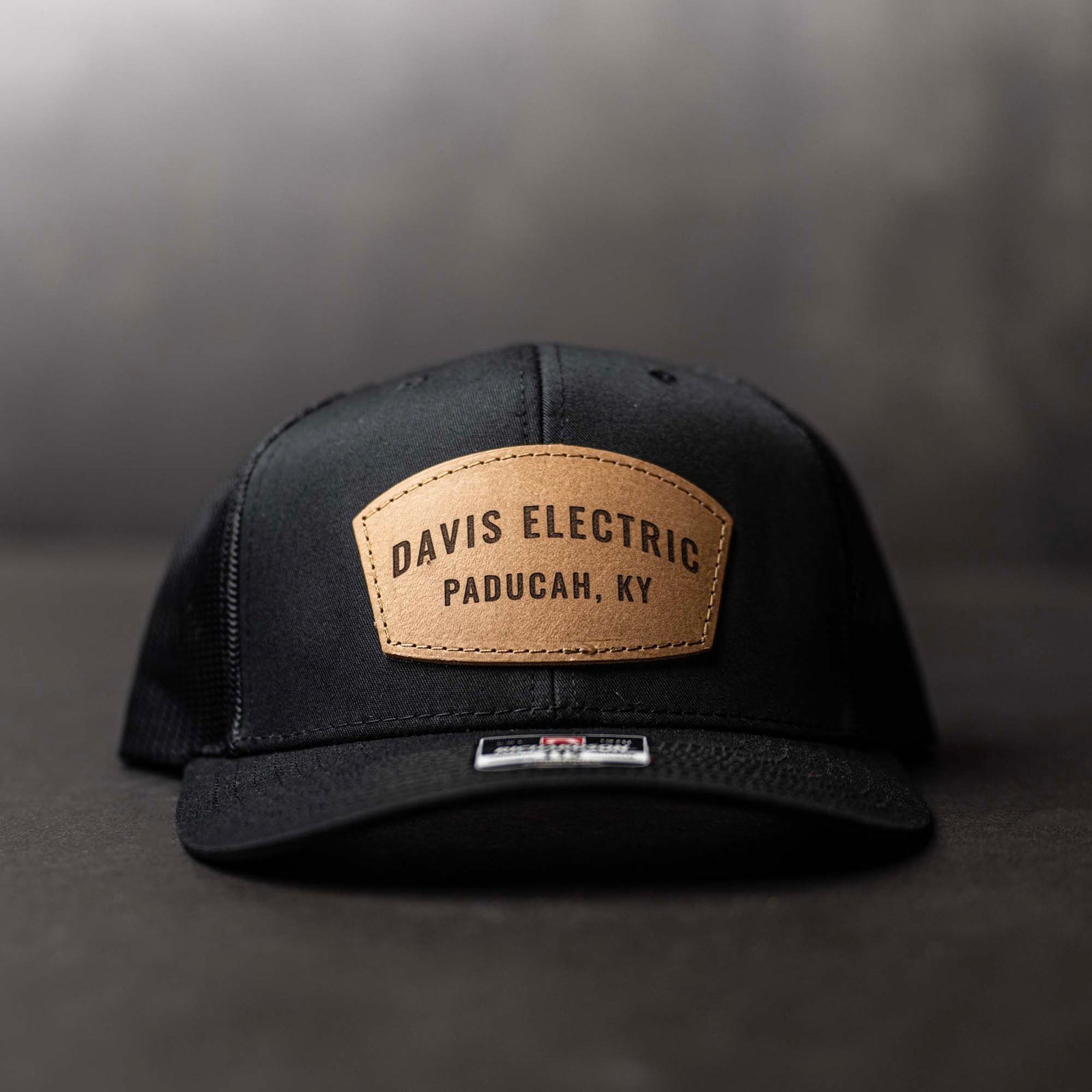 SALE - Lasered - Solid Black Richardson 112 Custom Leather Patch Trucker Hat