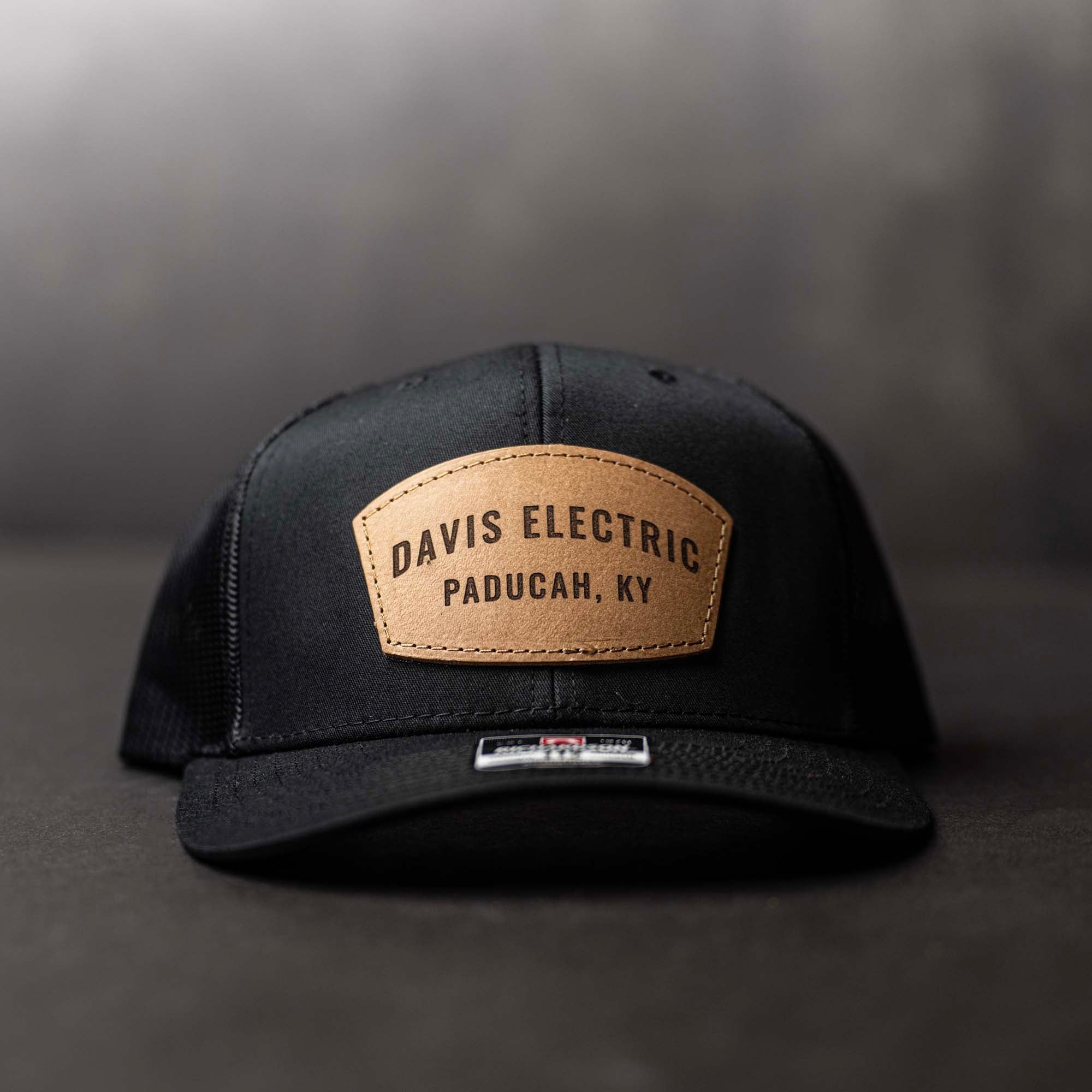 SALE - Lasered - Solid Black Richardson 112 Custom Leather Patch Trucker Hat