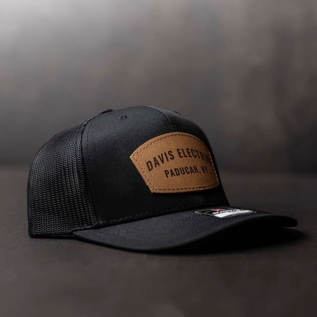 SALE - Lasered - Solid Black Richardson 112 Custom Leather Patch Trucker Hat