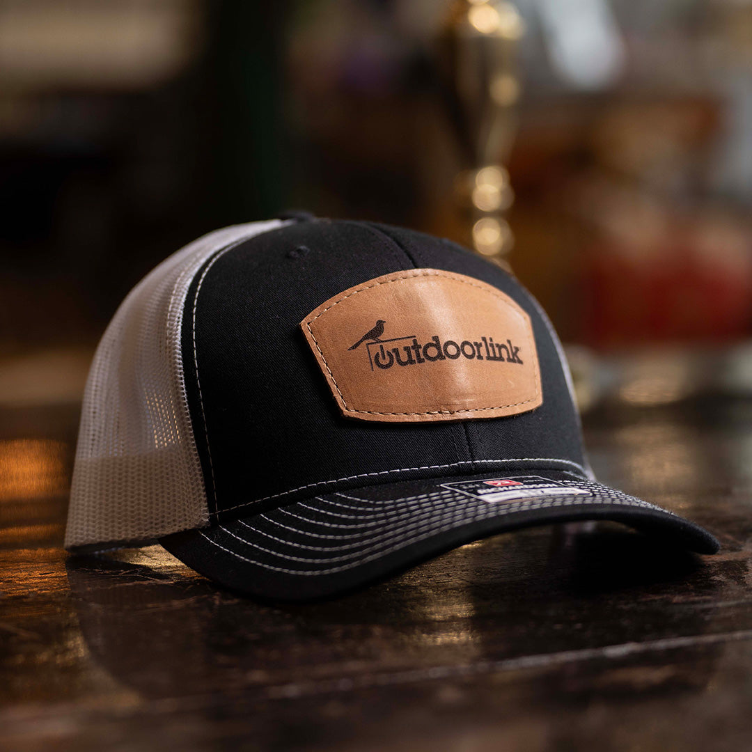 SALE - Lasered - Black/White Richardson 112 Custom Leather Patch Trucker Hat
