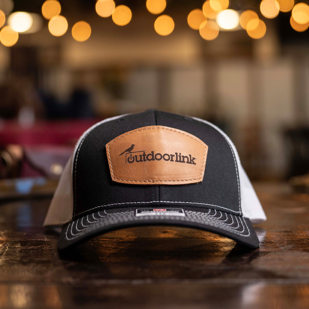 SALE - Lasered - Black/White Richardson 112 Custom Leather Patch Trucker Hat